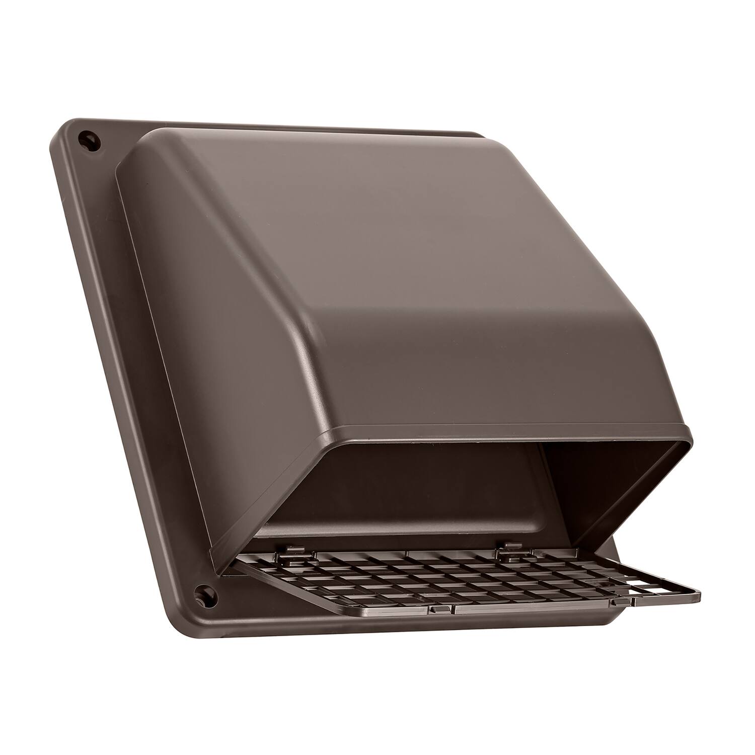 Angle. Lambro - 6" Plastic Wall Exhaust or Air Intake Vent with Hinged Screen, Removable Damper, 1.25" Collar, Model 3510.