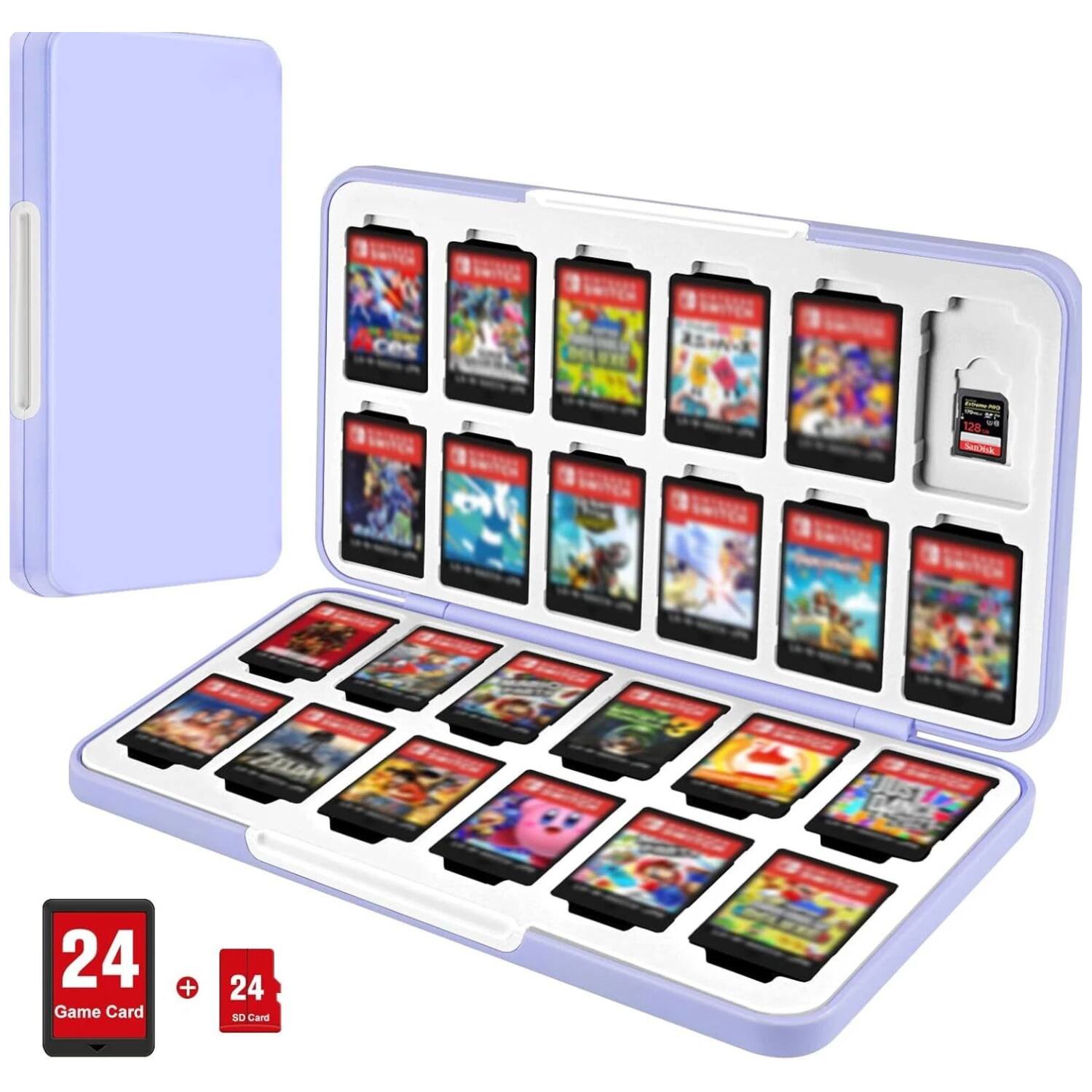 Stock Preferred - Game Card Case for Nintendo Switch 2 (2025)/Switch OLED/Lite – Hard Shell 24 Slot Holder - Lilac Purple