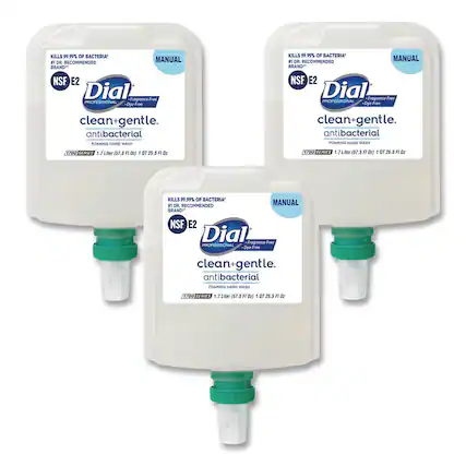 KILLS 99.99% OF BACTERIA*
#1 DR. RECOMMENDED BRAND*
NSF E2
Dial
PROFESSIONAL
clean+gentle.
antibacterial
FOAMING HAND WASH
1700 SERIES
1.7 Liter (57.5 FL OZ) 1 QT 25.5 FL OZ
MANUAL
Fragrance-Free
Dye-Free
KILLS 99.99% OF BACTERIA*
#1 DR. RECOMMENDED BRAND*
NSF E2
Dial
PROFESSIONAL
clean+gentle.
antibacterial
FOAMING HAND WASH
1700 SERIES
1.7 Liter (57.5 FL OZ) 1 QT 25.5 FL OZ
MANUAL
Fragrance-Free
Dye-Free
KILLS 99.99% OF BACTERIA*
#1 DR. RECOMMENDED BRAND*
NSF E2
Dial
PROFESSIONAL
clean+gentle.
antibacterial
FOAMING HAND WASH
1700 SERIES