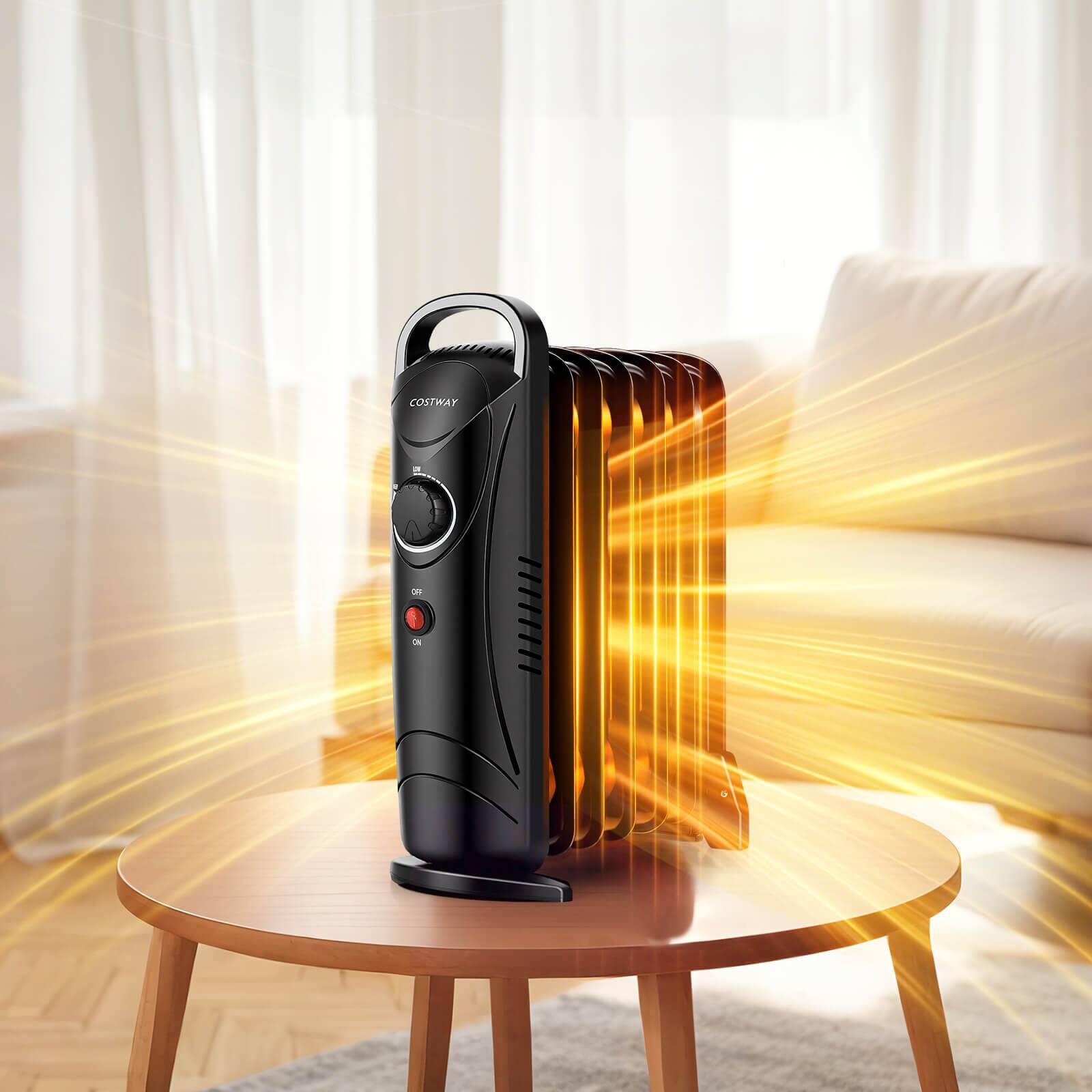 Alt View 2. Costway - Costway 700W Portable Oil Heater with  Adjustable Thermostat & 120 Sq.Ft Heating Range - Black.