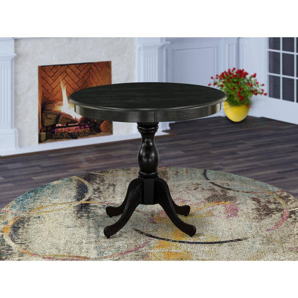 Angle. East West Furniture - East West Furniture Round small dining table Wire Brushed Black Color Table Surface and Asian Wood small table - Multi-Color.