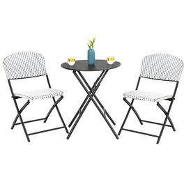 Costway - 3PCS Patio Rattan Bistro Set Folding Table Chairs Garden Deck - Black,White