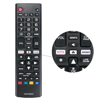 - 0.O CAPTION TV 1 2 3 4 5 6 7 8 9 LIST O FLASHBK QUICKACCESS FAV VOL HAV OINFO CH PAGE VOL OINFO CH PAGE NTFX amazn NTFX amazn OK LIVE ZOOM LIVE ZOOM BACK SAP/* SLEEP MAGIC LINK EXIT OK II AKB75095307