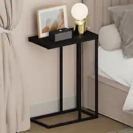 Furinno - CAMNUS Night Stand, C-shape Nightstand, Metal Frame Side Table, End Table, Bedside Table - Americano