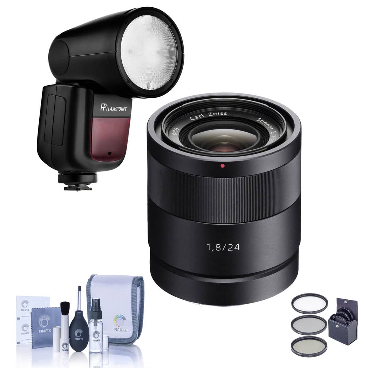 Sony - Sonnar T* E 24mm F/1.8 E-Mount Lens - Bundled With Flashpoint Zoom Li-on X R2 TTL On-Camera Round Flash Speedlight