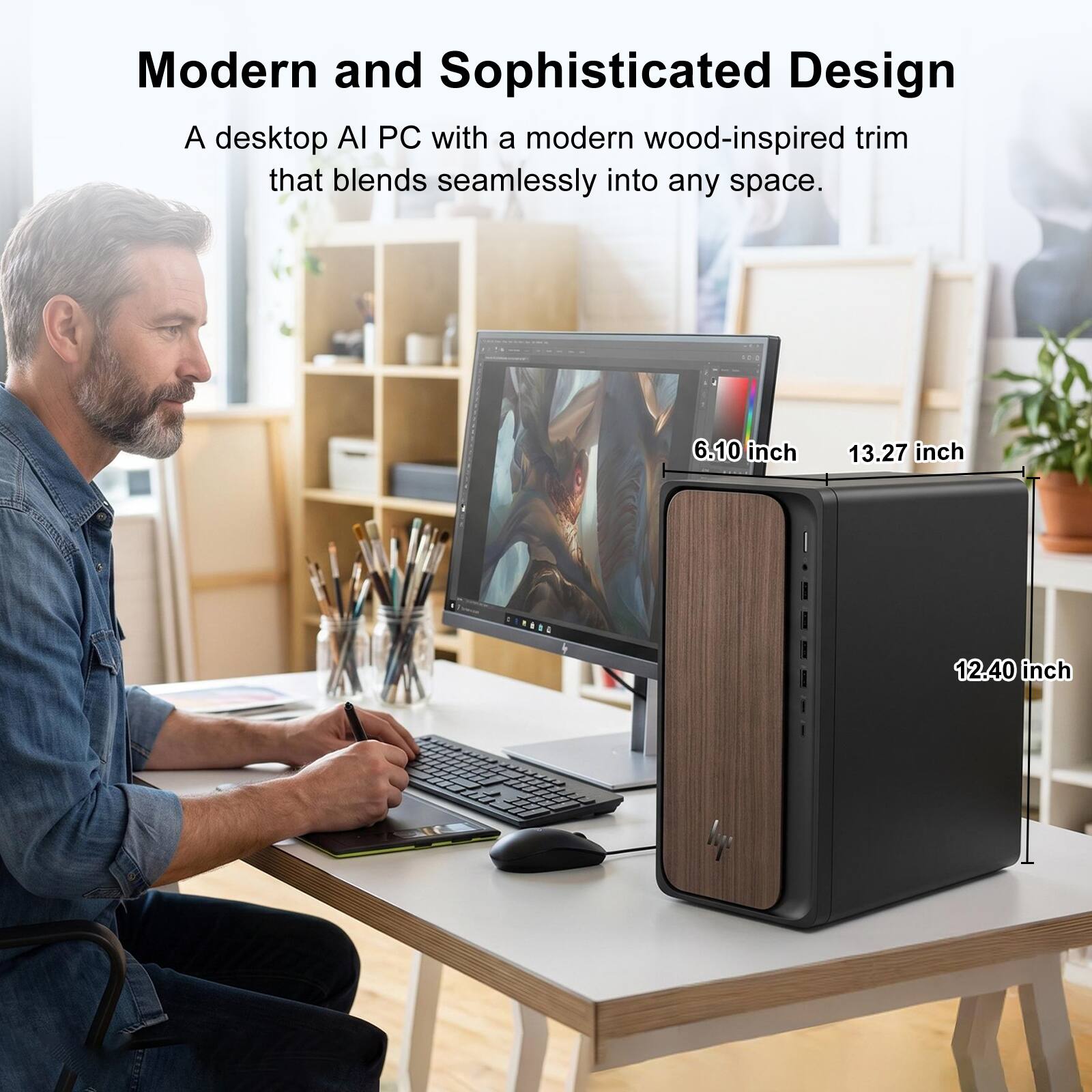 Modern and Sophisticated Design

A desktop AI PC with a modern wood-inspired trim that blends seamlessly into any space.

6.10 inch
13.27 inch
12.40 inch