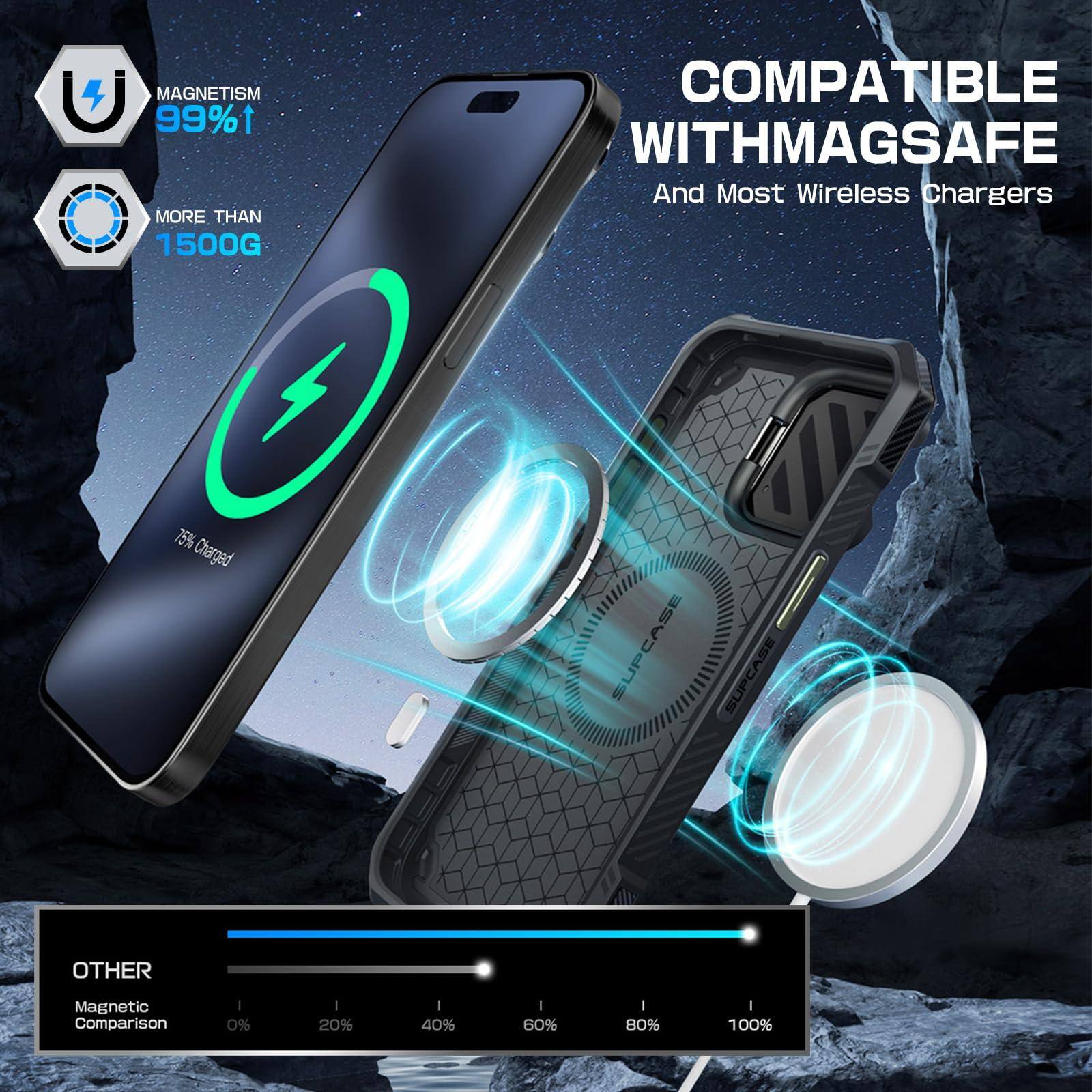 MAGNETISM 99%  
MORE THAN 1500G  
COMPATIBLE WITH MAGSAFE  
And Most Wireless Chargers  

75% Charged  

OTHER  
Magnetic Comparison  
0% | 20% | 40% | 60% | 80% | 100%