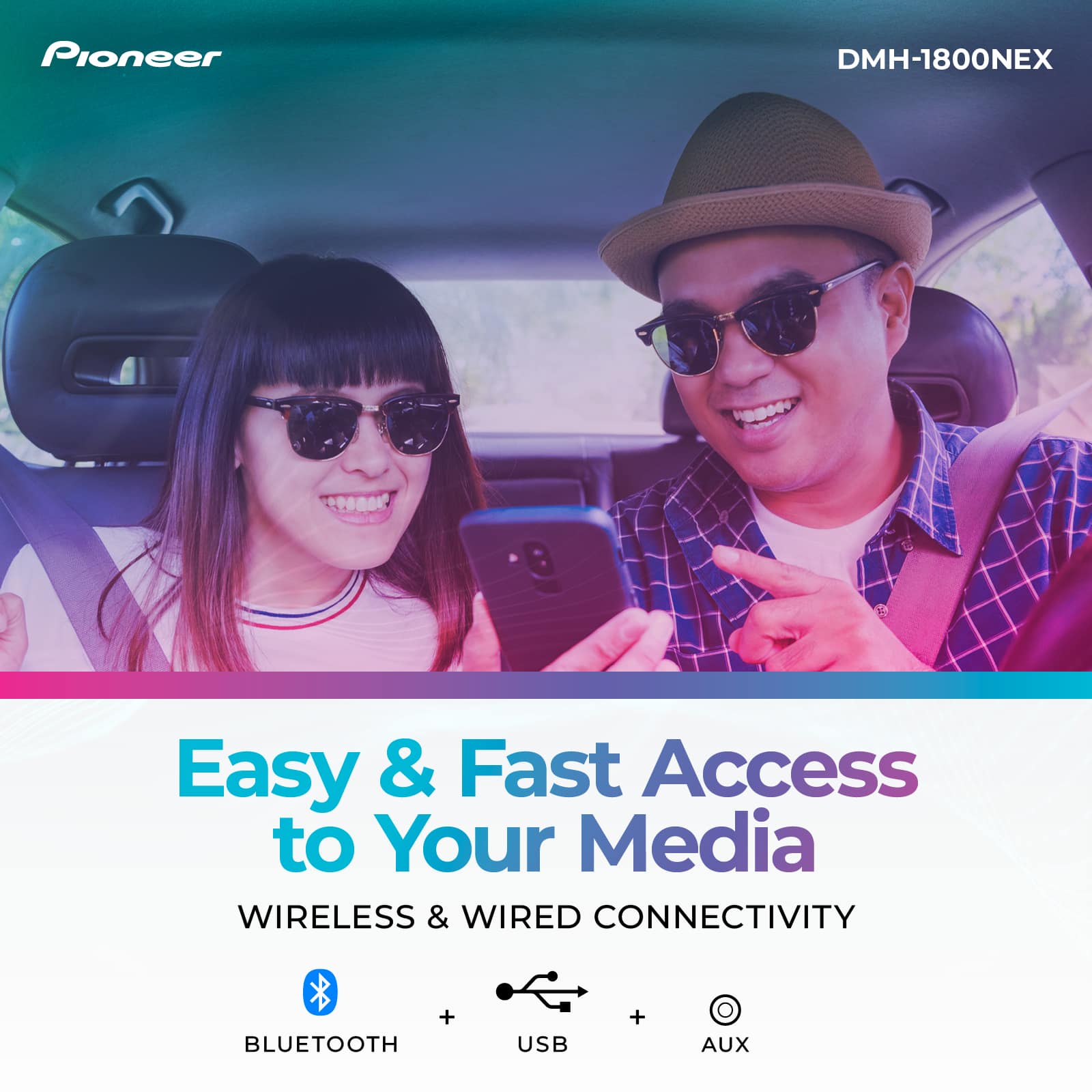 Pioneer DMH-1800NEX: Easy & Fast Access to Your Media WIRELESS & WIRED CONNECTIVITY + BLUETOOTH + USB + AUX