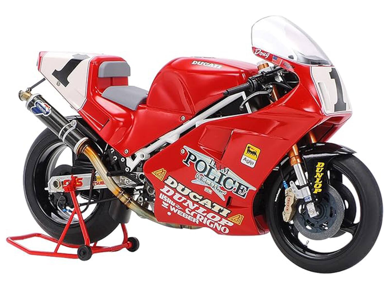 J 3 S TSUB  
O  
Doug DUCATI TS Agip POLICE TEAM M ClOce GIOGLAND USAUZY  
DUCATI WEBER V SCRIGNO  
1 DUNLOP