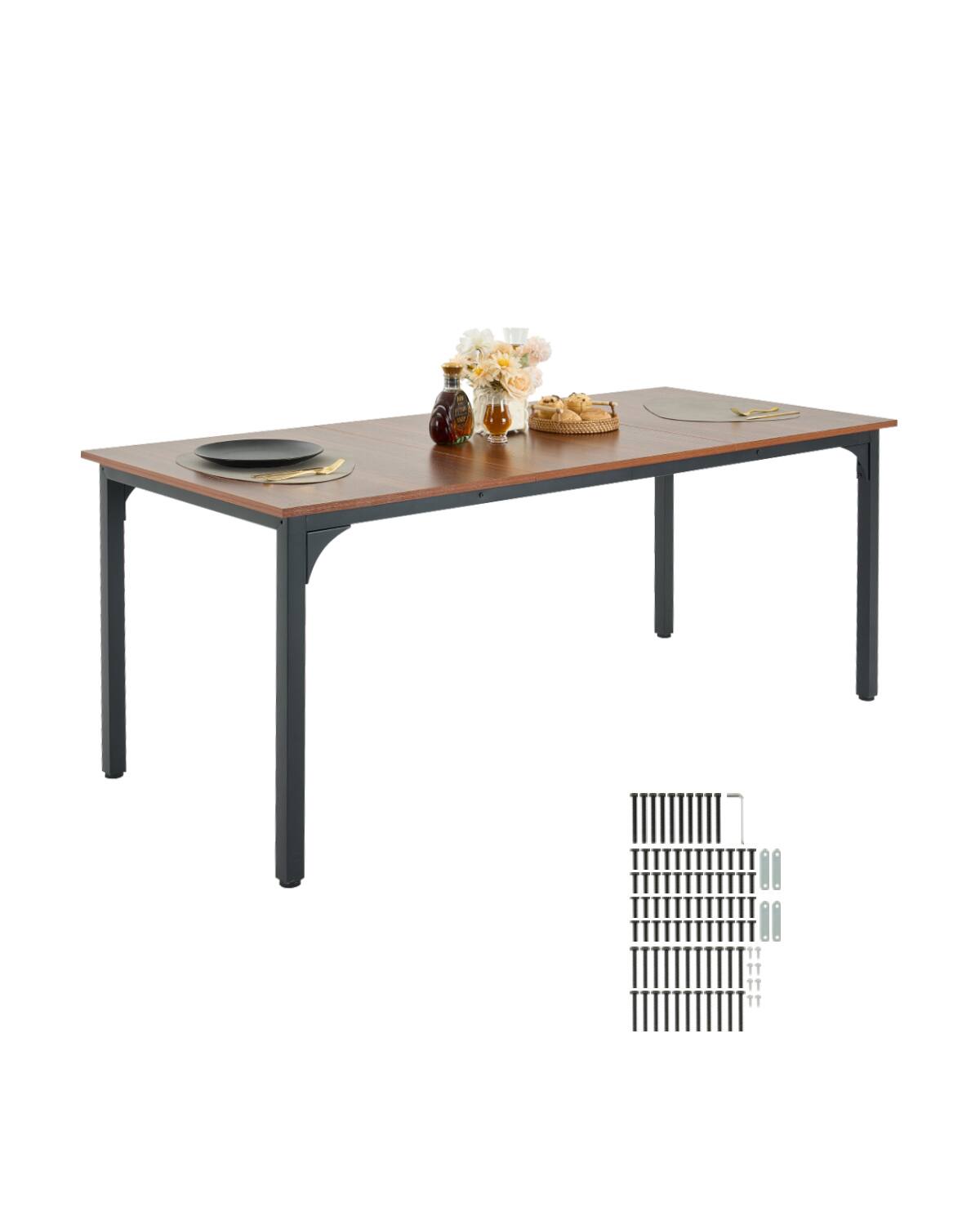 Front. VEVOR - Rectangle Dining Table, 71 inch Length Large Wood Tables for 6-8 Person, Farmhouse Dinner Furniture - Brown.