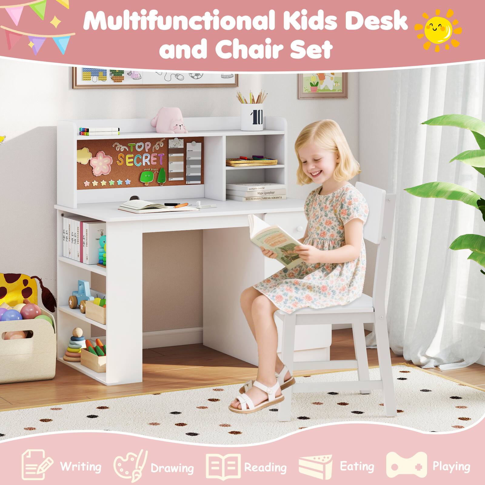 Multifunctional Kids Desk and Chair Set

Writing Drawing Reading Eating Playing