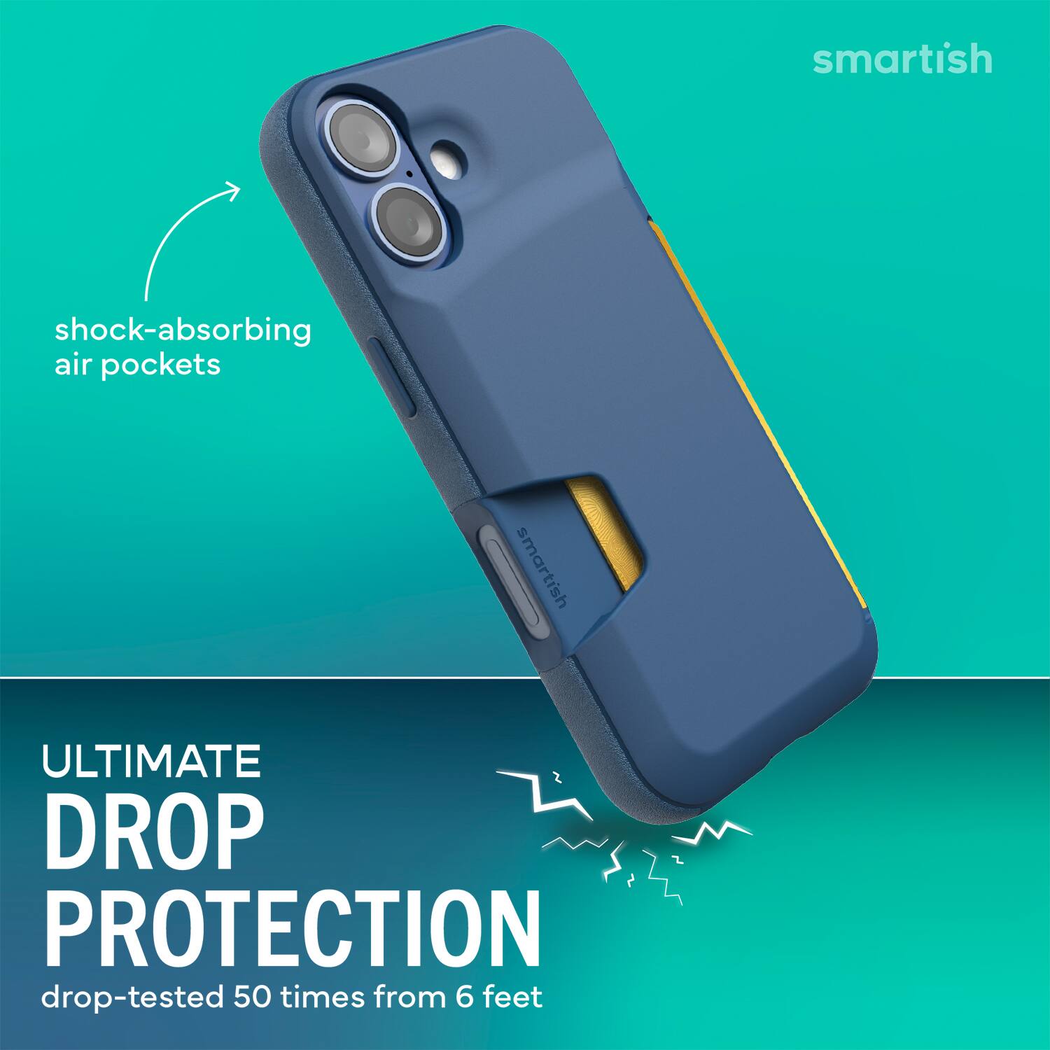 smartish shock-absorbing air pockets smartish ULTIMATE DROP PROTECTION drop-tested 50 times from 6 feet