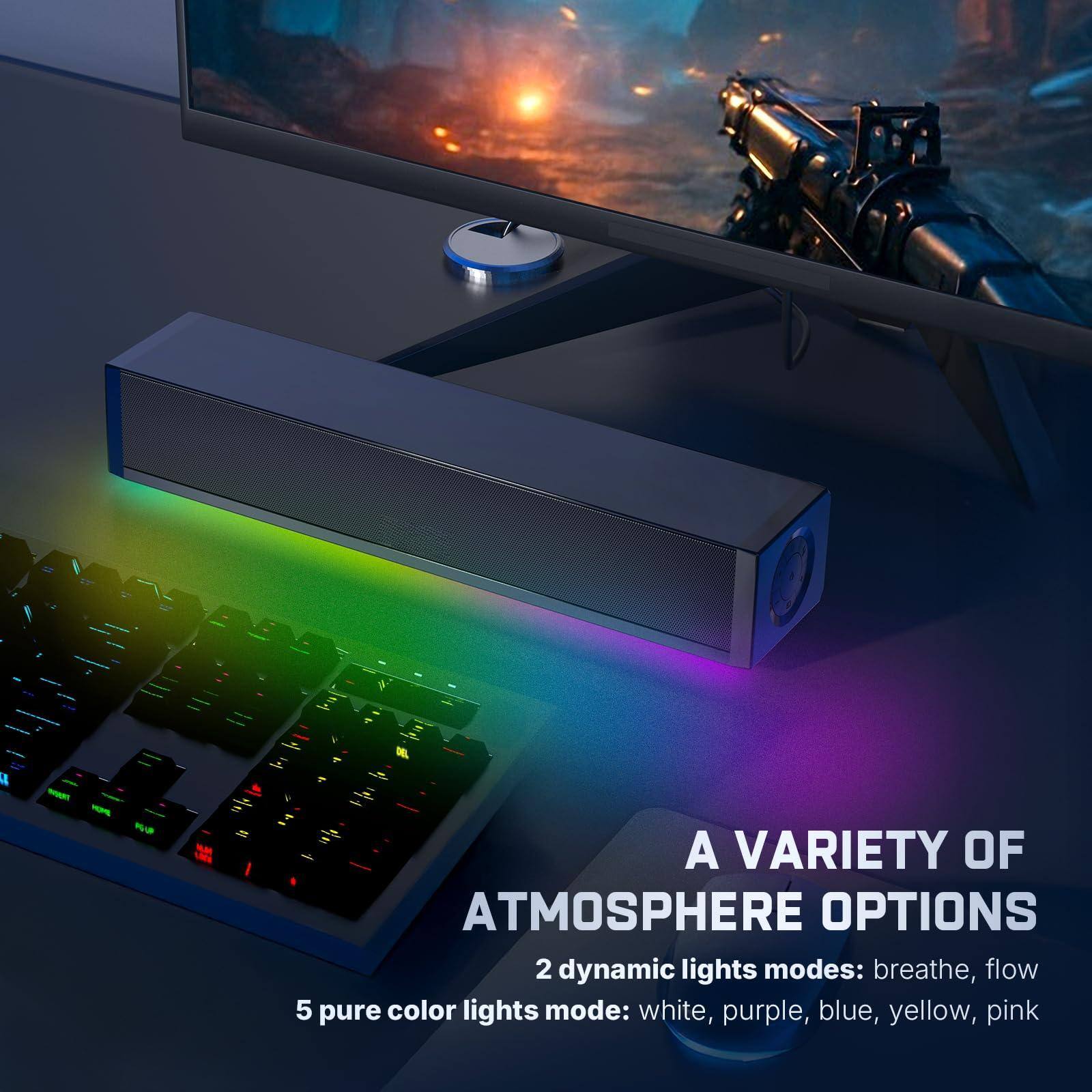 A VARIETY OF ATMOSPHERE OPTIONS

2 dynamic lights modes: breathe, flow

5 pure color lights mode: white, purple, blue, yellow, pink