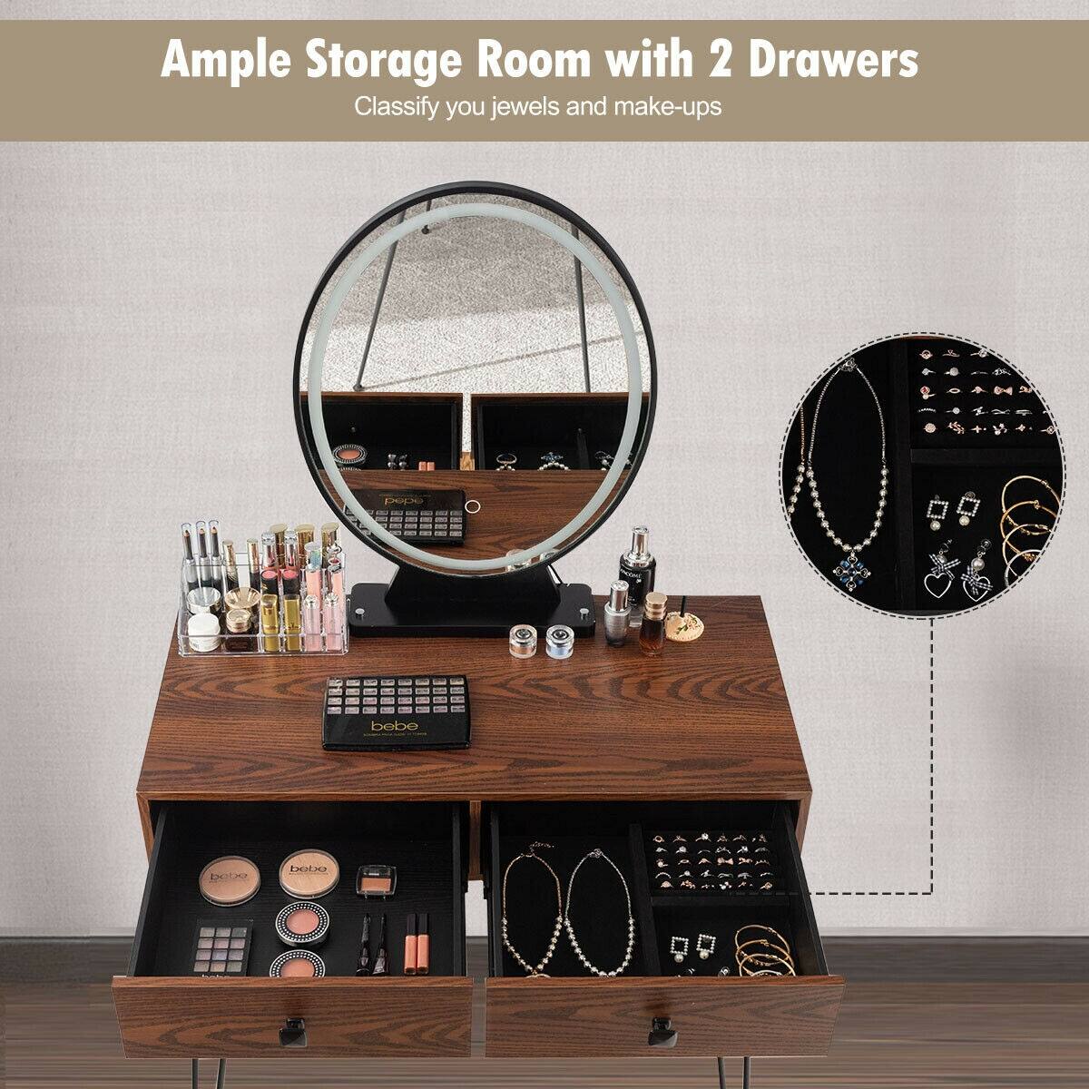 Ample Storage Room with 2 Drawers, Classify your jewels and make-ups