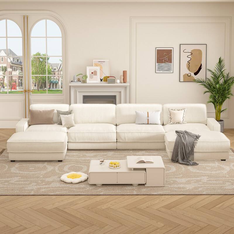 Alt View 6. Vipbear - 158" Modular Sectional Sofa, L Shaped Sofa Couch with Reversible Ottoman, Combination Chenille Deep 6-Seat Cloud Couch - Beige.