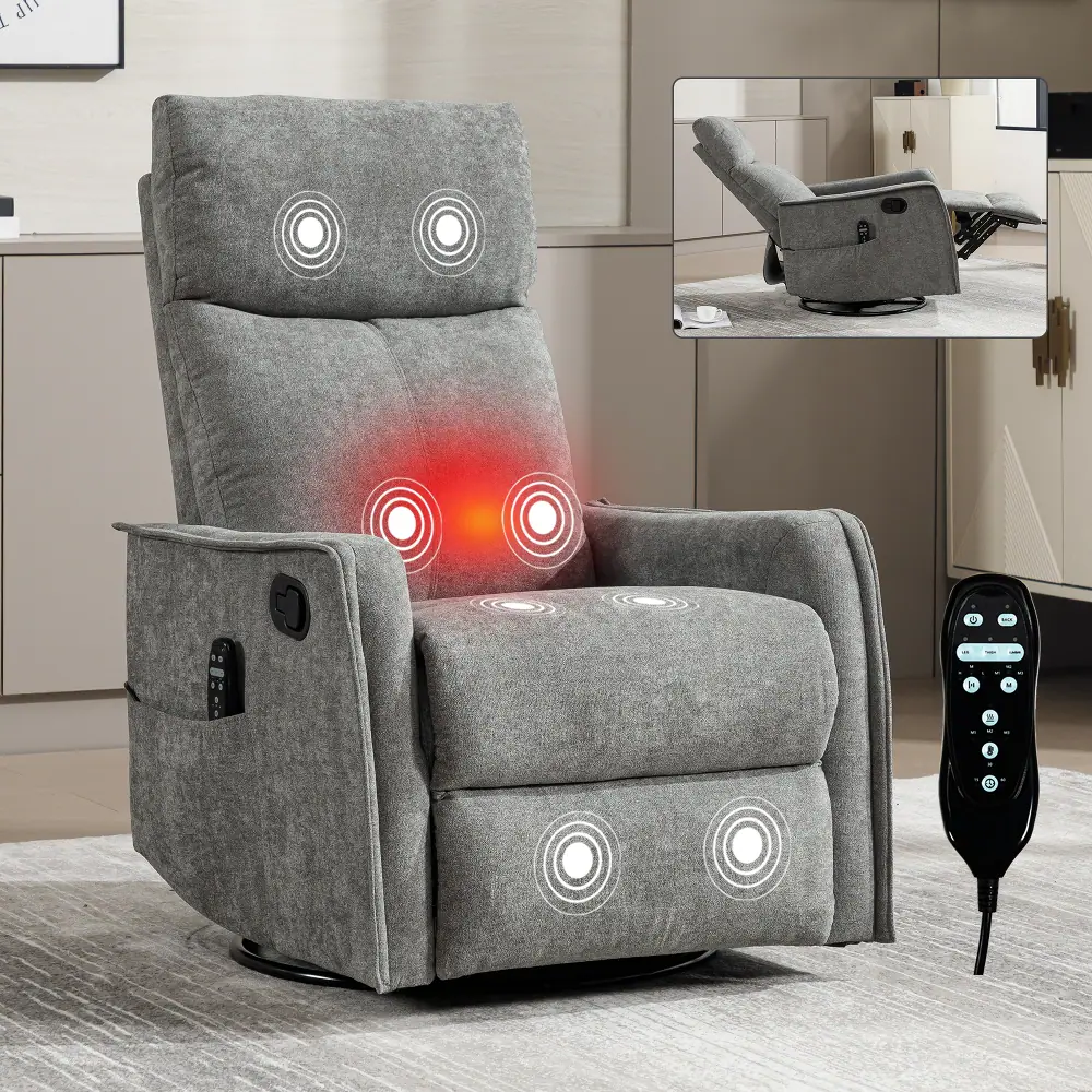 Alt View 8. Ropilly - Ropilly light grey fabric massage recliner with manual swivel rocker and lumbar heat - Light Grey.