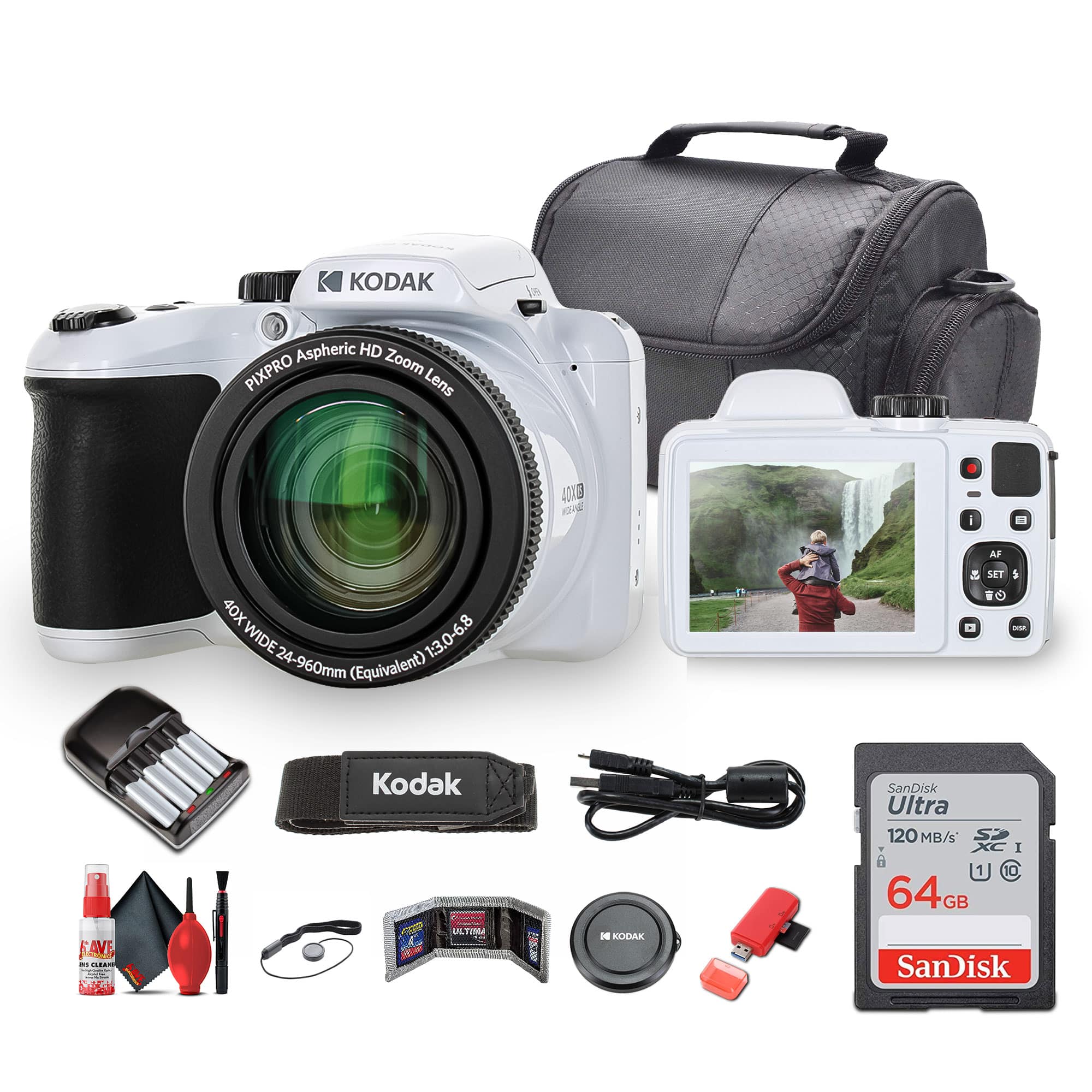 Kodak - Pixpro AZ405 Digital Camera (AZ405WH) Bundle with Accessories - White