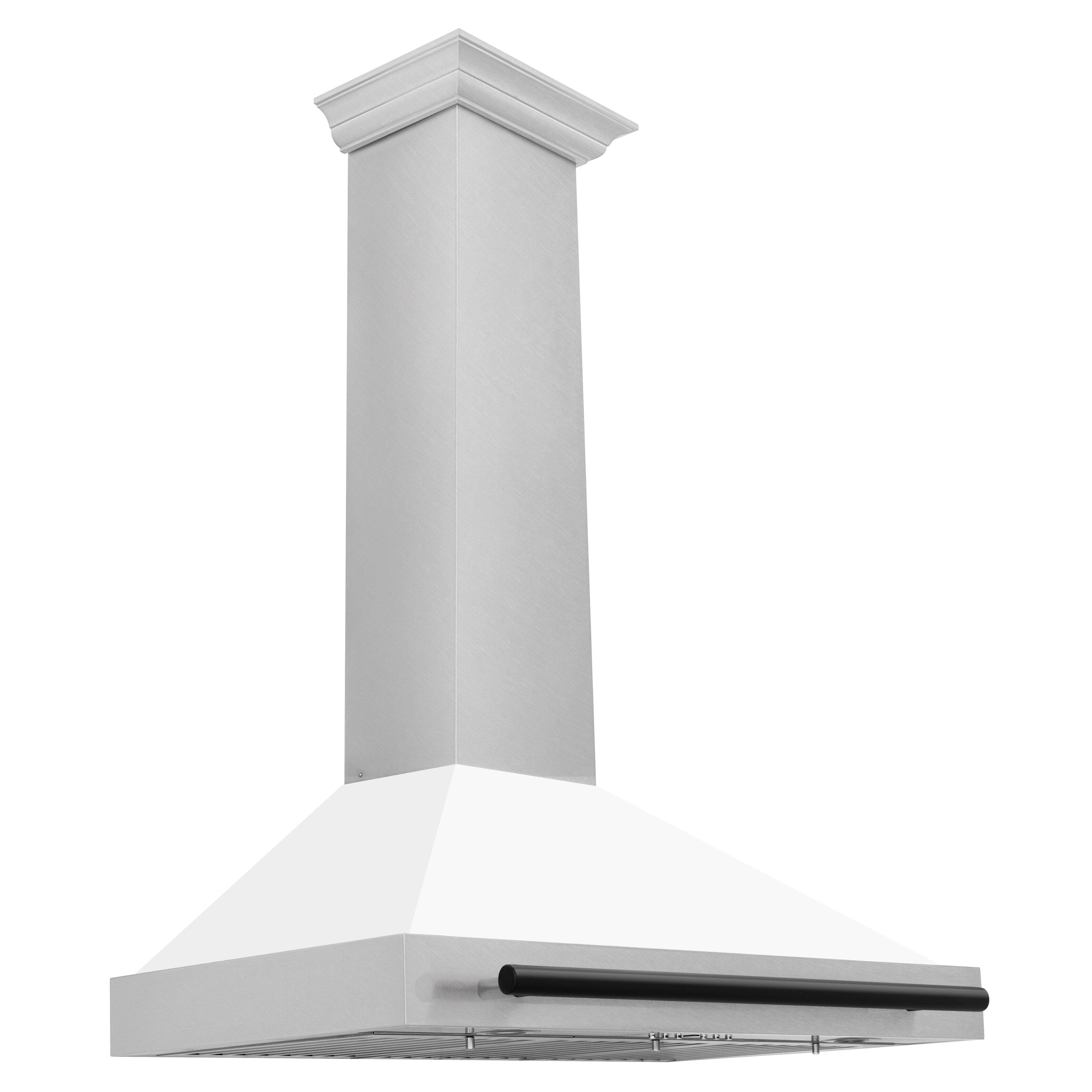 Back. ZLINE - Autograph 36 in. Convertible Satin Stainless Steel Wall Mount Range Hood with White Matte Shell and Matte Black Handle - Stainless steel.