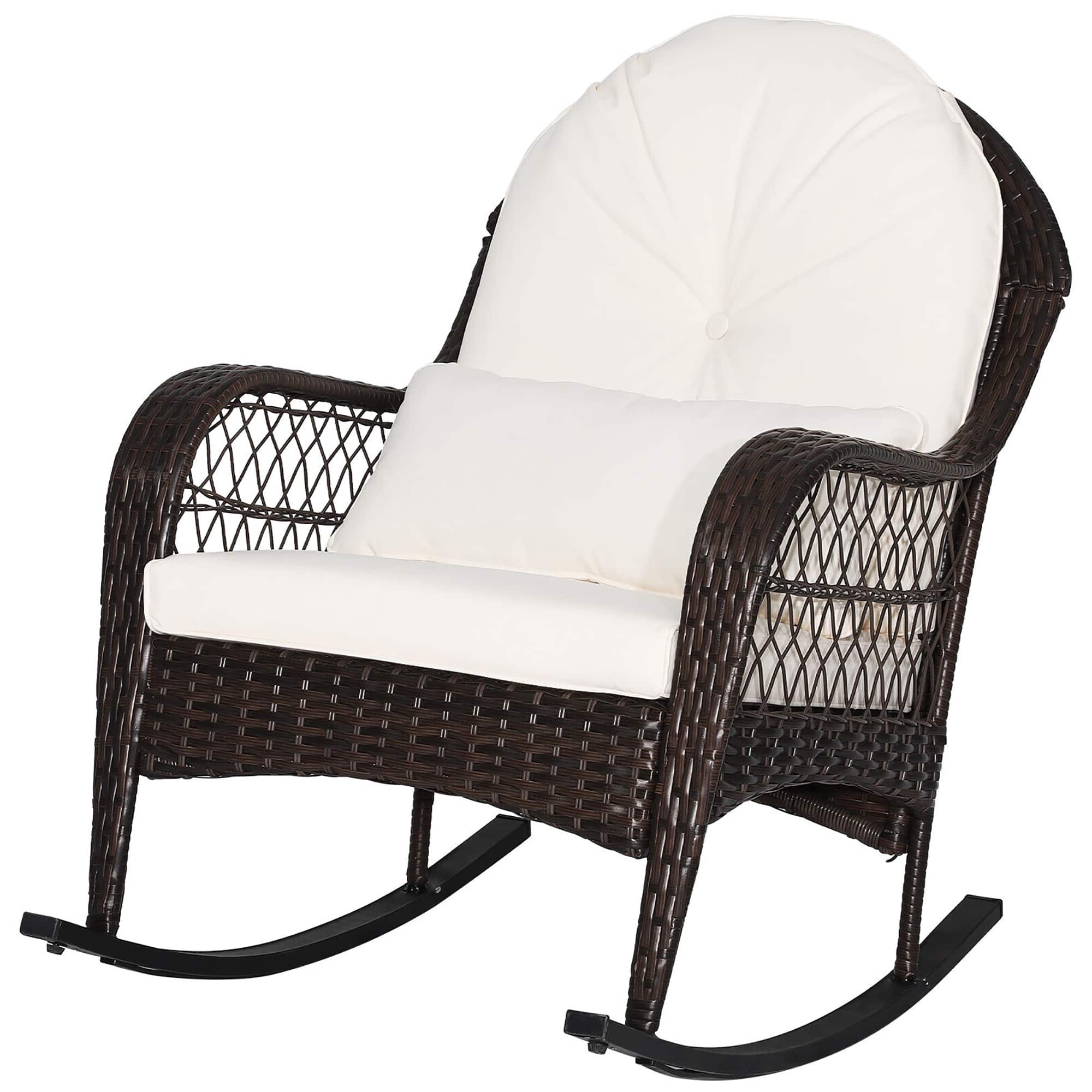 Gymax - Patio Wicker Rocking Chair w/ White Seat Cushions & Lumbar Pillow Porch - Mix Brown, White price history on PriceWatchPro