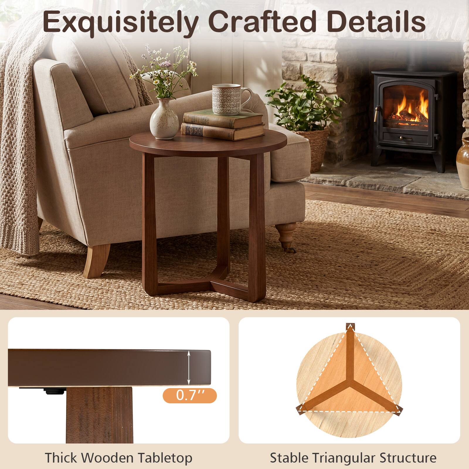 Exquisitely Crafted Details

0.7" Thick Wooden Tabletop

Stable Triangular Structure