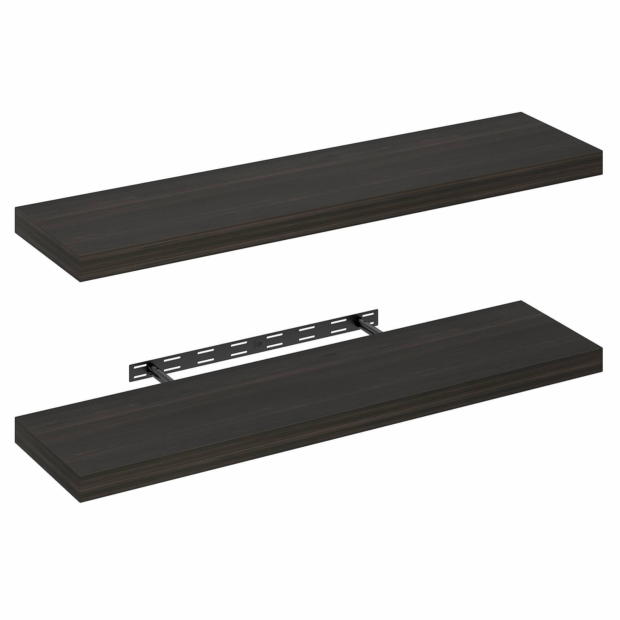 Alt View 3. Furinno - TANNA Set of 2 Floating Shelves for Wall, 12 x 47 Wall Shelf, Wall Mounted Shelf with Invisible Bracket, 2-in Thick - Tobacco Oak.