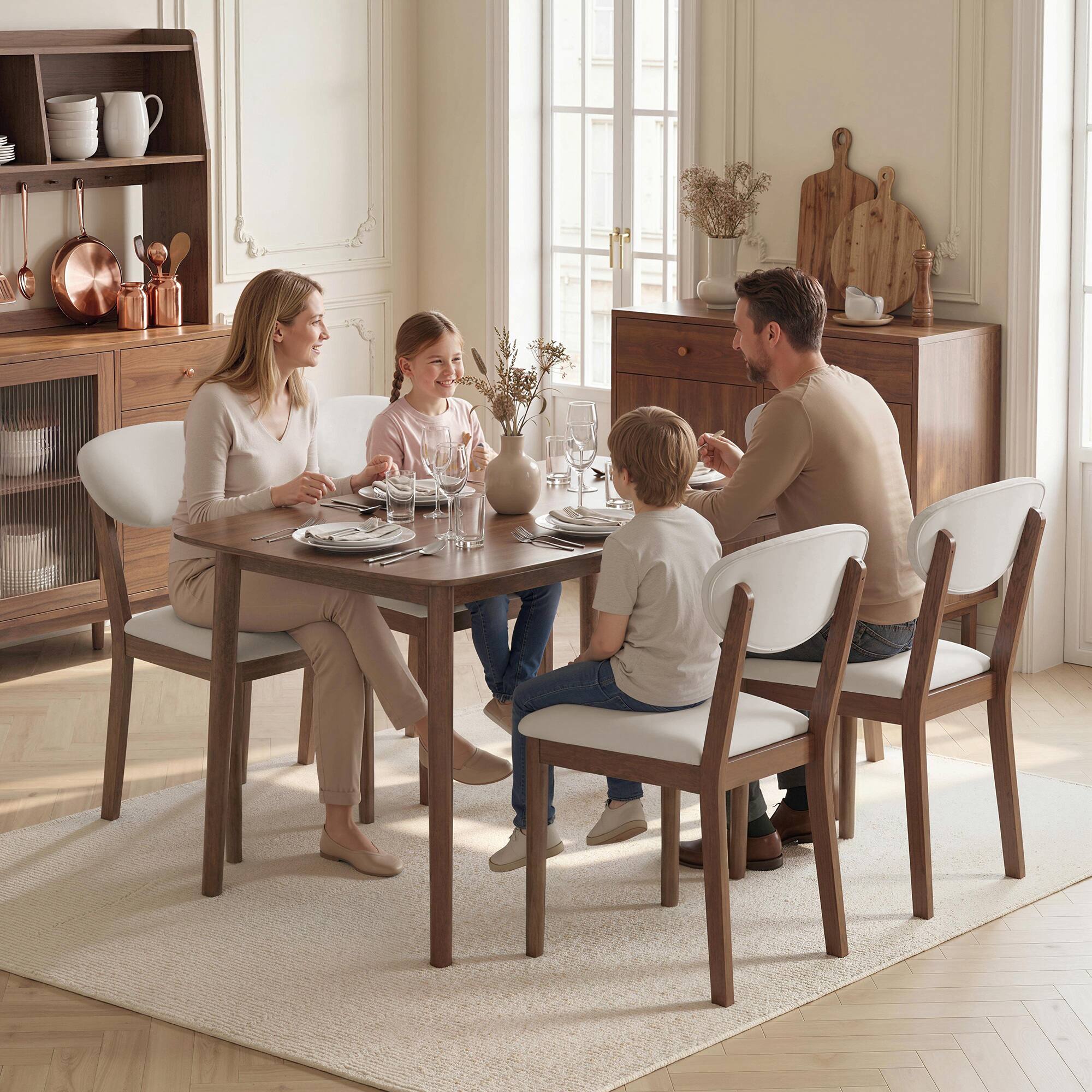 Alt View 8. Homcom - Dining Table Set for 4, Mid-Century Modern Kitchen Table and Chairs - Cream White.