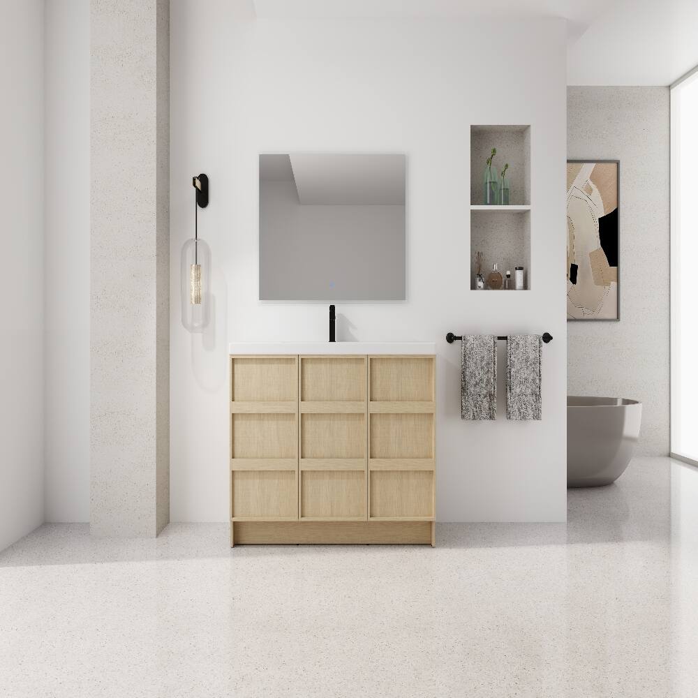 Angle. Loheer - Loheer 48 inch freestanding bathroom vanity with resin sink, Dune Oak - Oak.