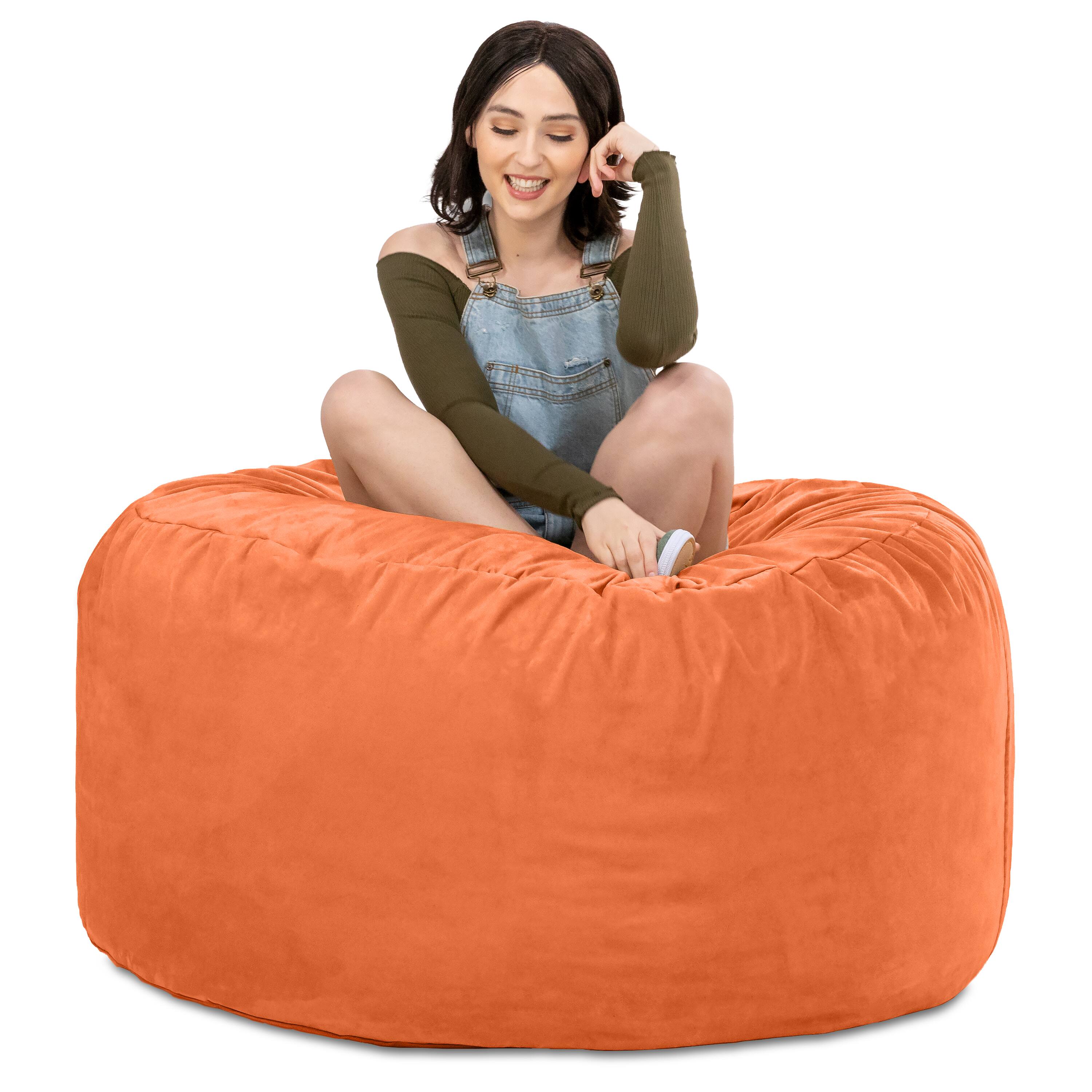 Back. Jaxx - Jaxx 4 ft Round Bean Bag Chair for Adults, Mandarin - Mandarin.