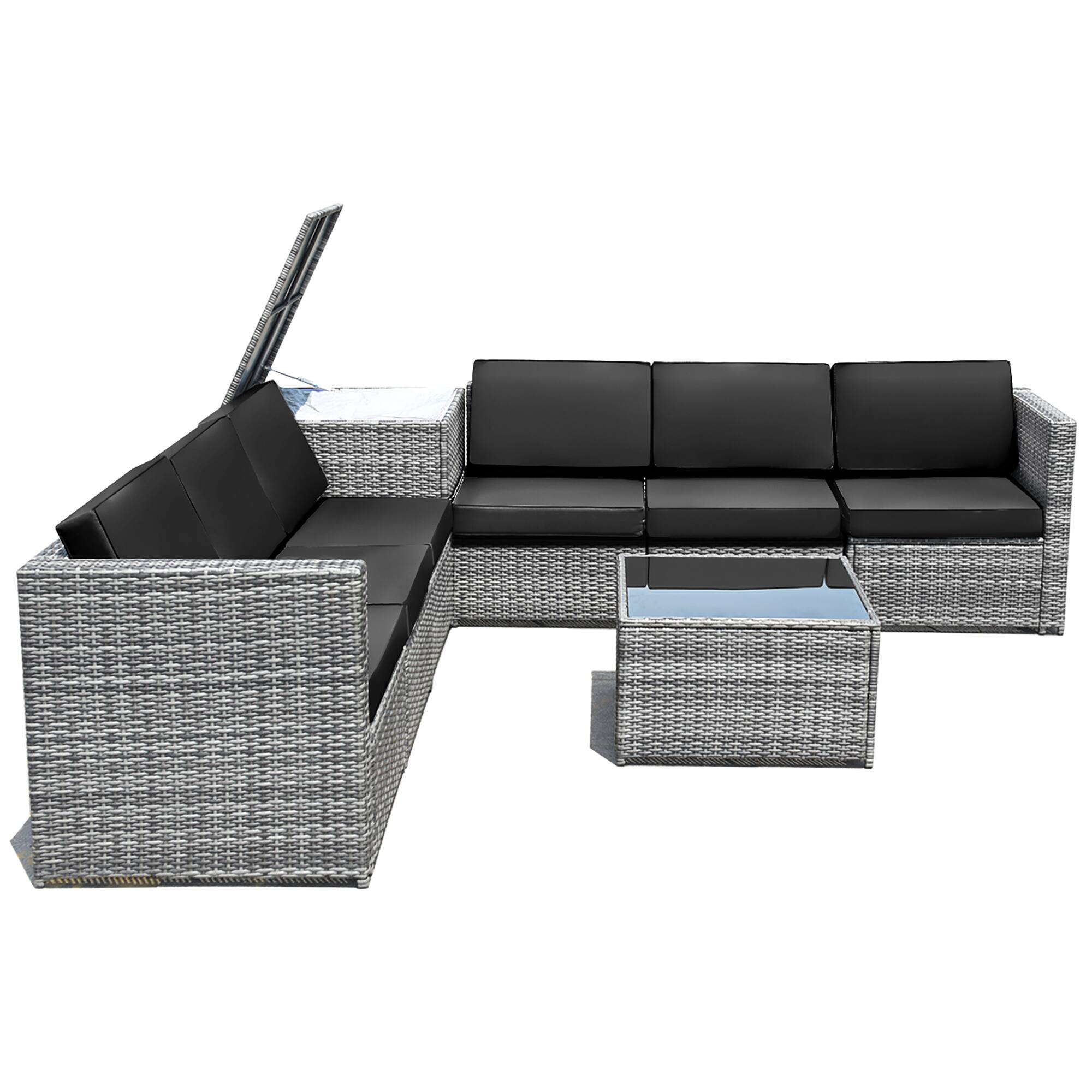 Left. Costway - 8 PCS Wicker Sofa Rattan Sectional  Furniture Set Patio Furniture w/ Storage Table - Black.