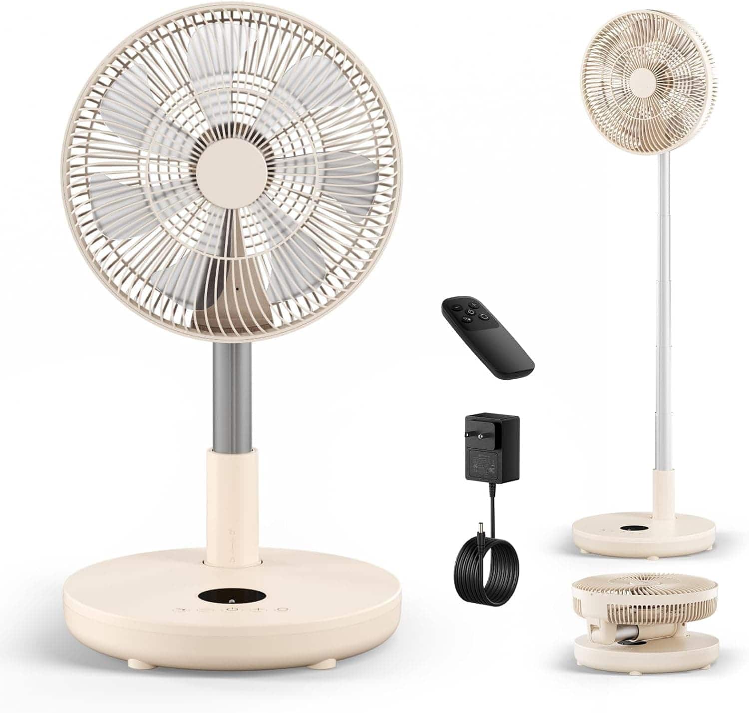 FINEAK - 12" Foldable Rechargeable Pedestal Fan with Remote | 12000mAh Beige