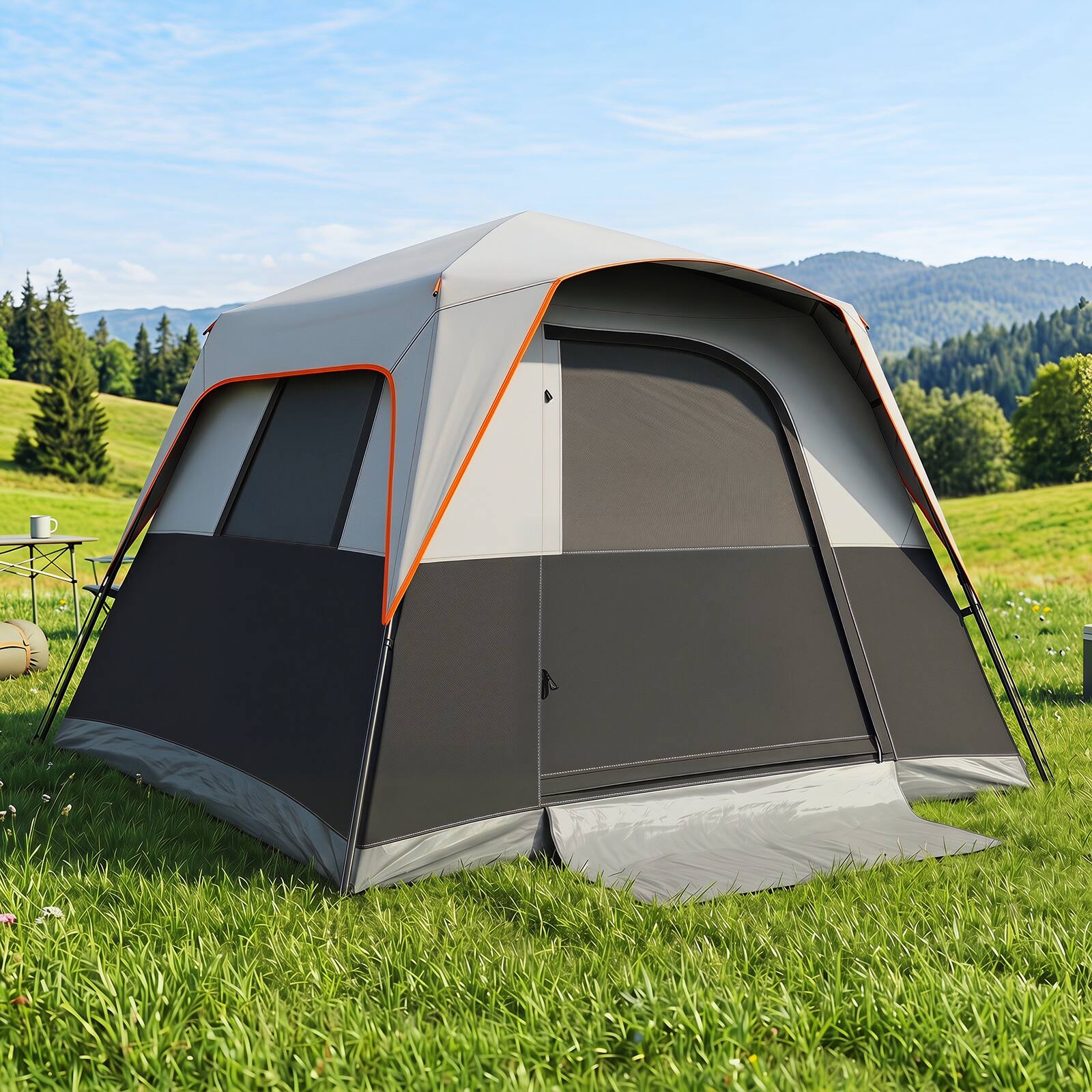 Alt View 1. Costway - Costway 6-Person Outdoor Camping Tent with Rainfly & Carrying Bag, 3000mm Water-Resistant - Gray.