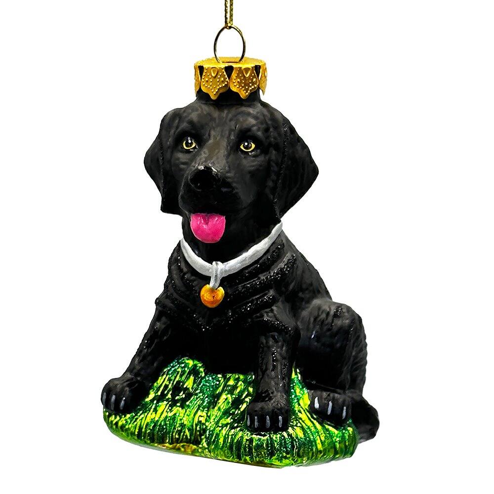 Front. OrnamentallyYou - Black Lab Glass Christmas Ornament Labrador Retriever Dog Gift - Multi-colored.