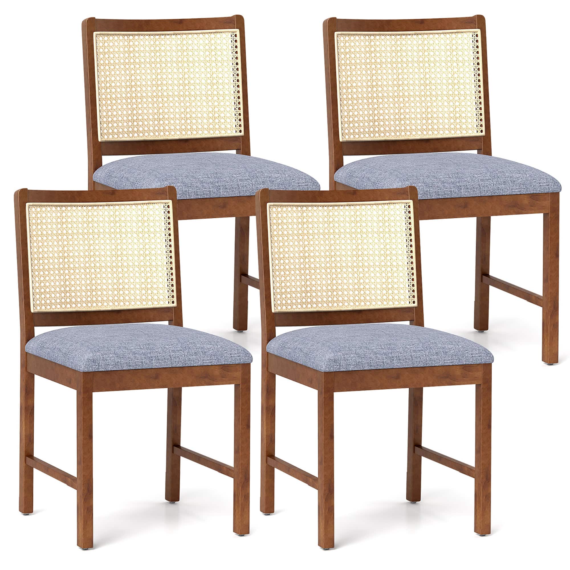 Gymax - Rattan Dining Chair Set of 4 w/ Rubber Wood Frame Linen Fabric Padded Seat - Brown, Grey, Yellow price history on PriceWatchPro