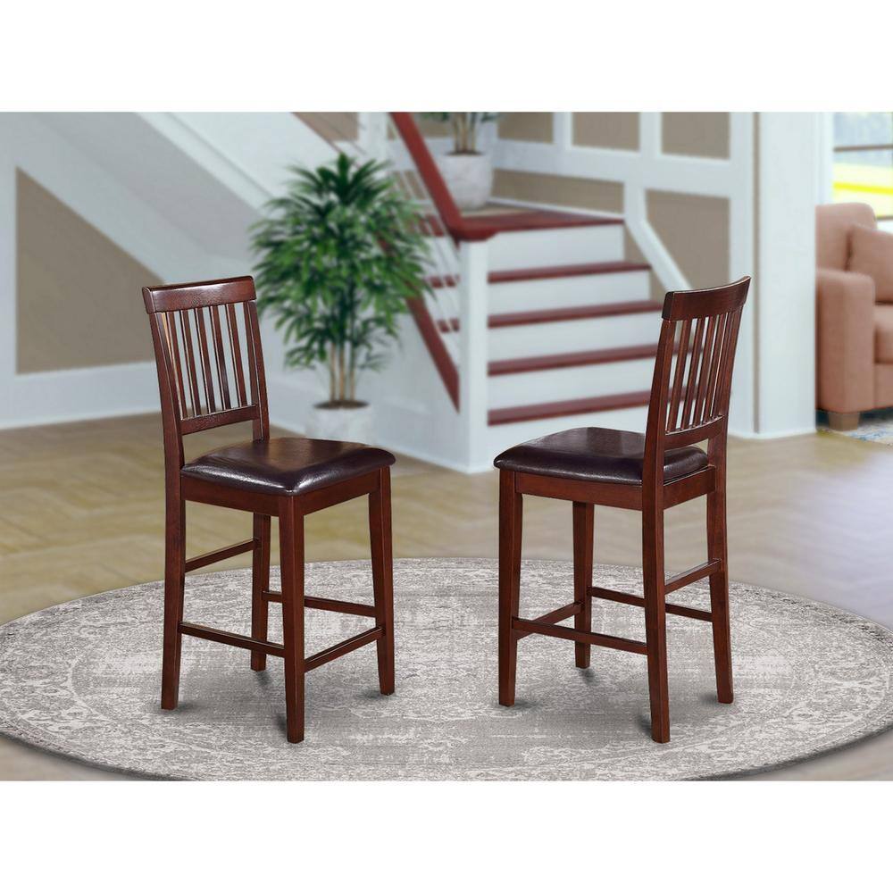 Left. East West Furniture - Vernon Counter Stools with Faux Leather Seat - Mahogany Finish - Mahogany.