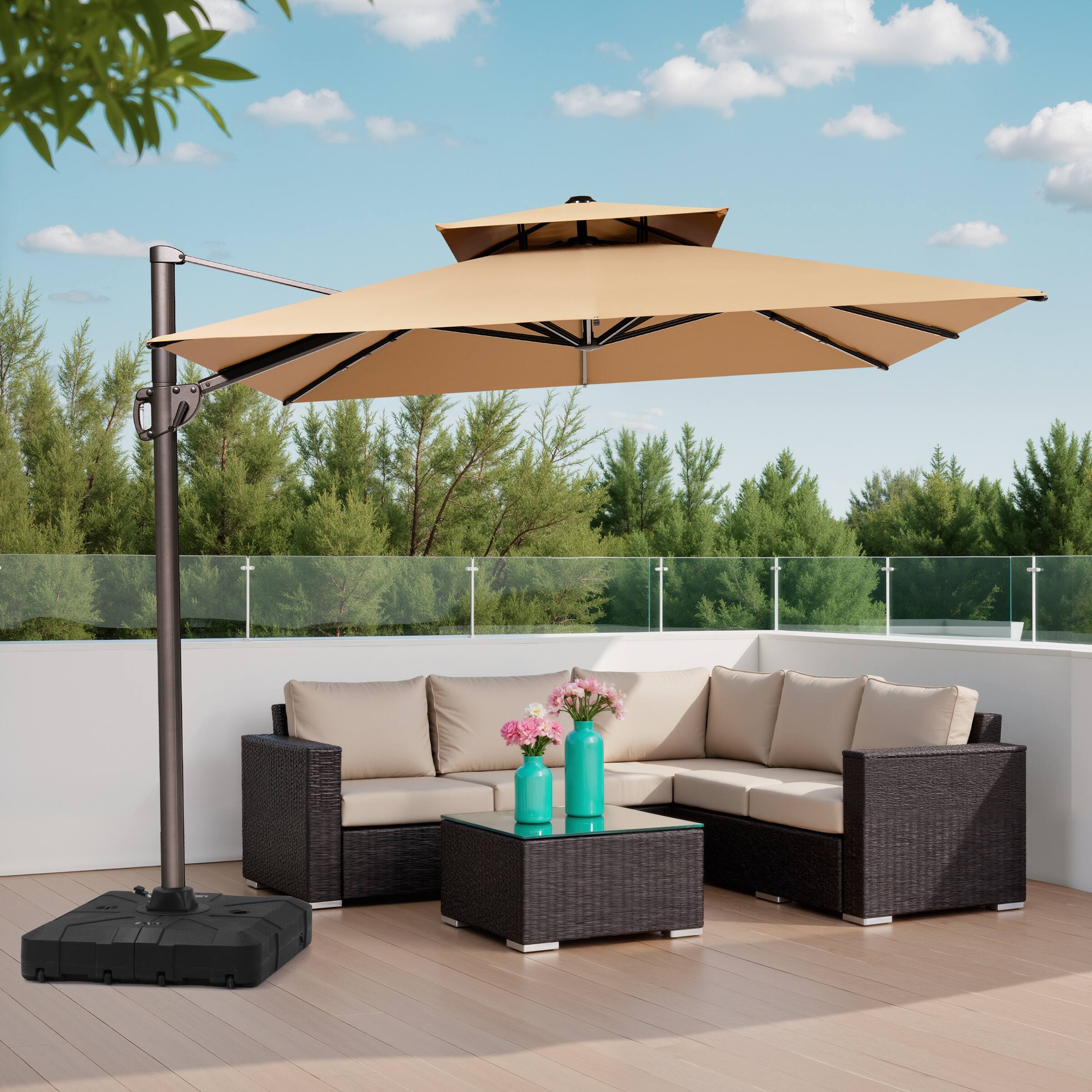 Back. Crestlive Products - Crestlive Products 11-ft Aluminum Tan Slide-tilt Cantilever Patio Umbrella with Base - Brown.