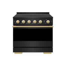 ZLINE - Autograph 36 in. 5.2 cu. ft. Marino Freestanding Induction Range with 5 Burners in Black Steel with Gold Accents - Black Stainless Steel