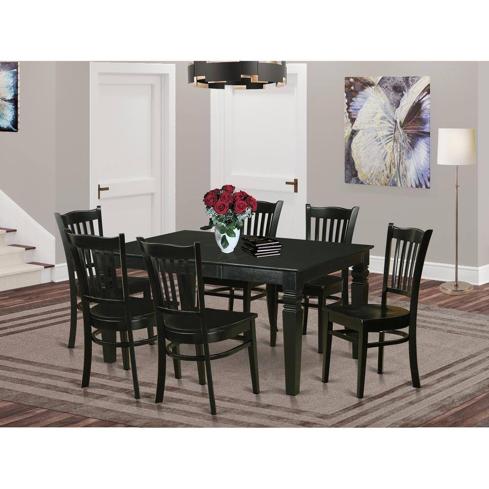 Back. East West Furniture - Dining room sets for 6 -Dining Table and 6 dinette Chairs - Black.
