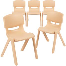 Emma + Oliver - 5 Pack Plastic Stackable School Chair with 13.25" Seat Height - Natural