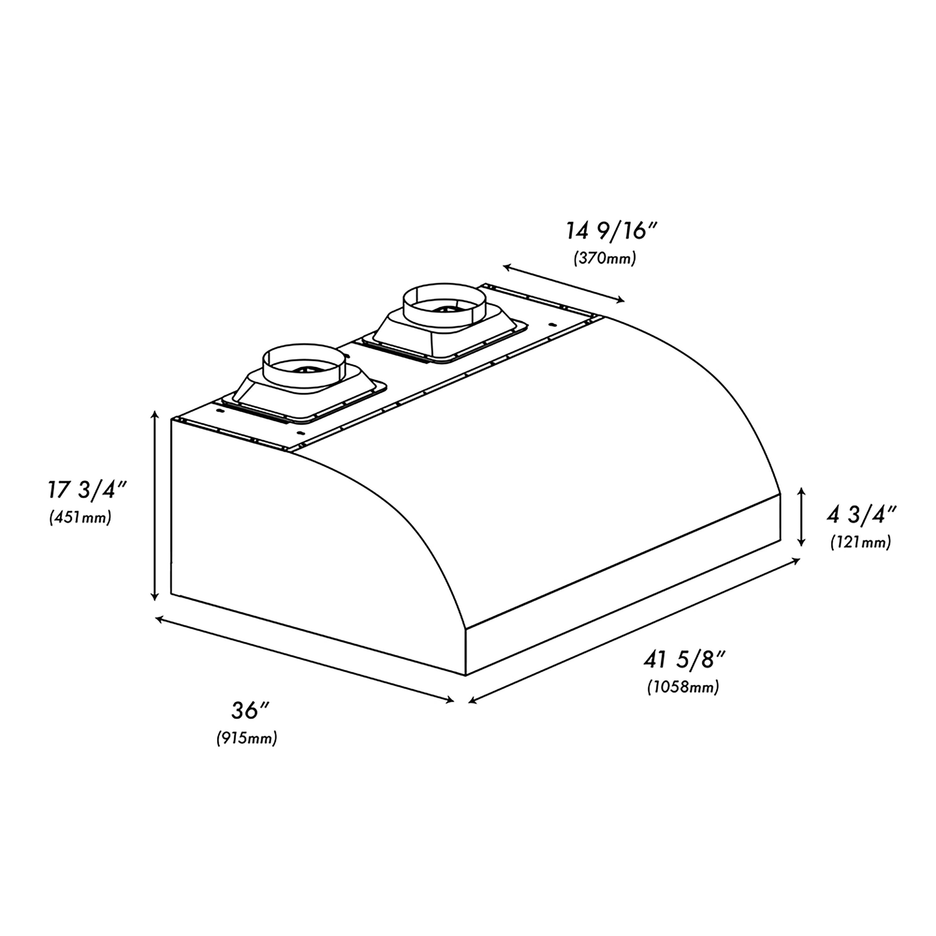 14 9/16" (370mm)  
17 3/4" (451mm)  
4 3/4" (121mm)  
36" (915mm)  
41 5/8" (1058mm)