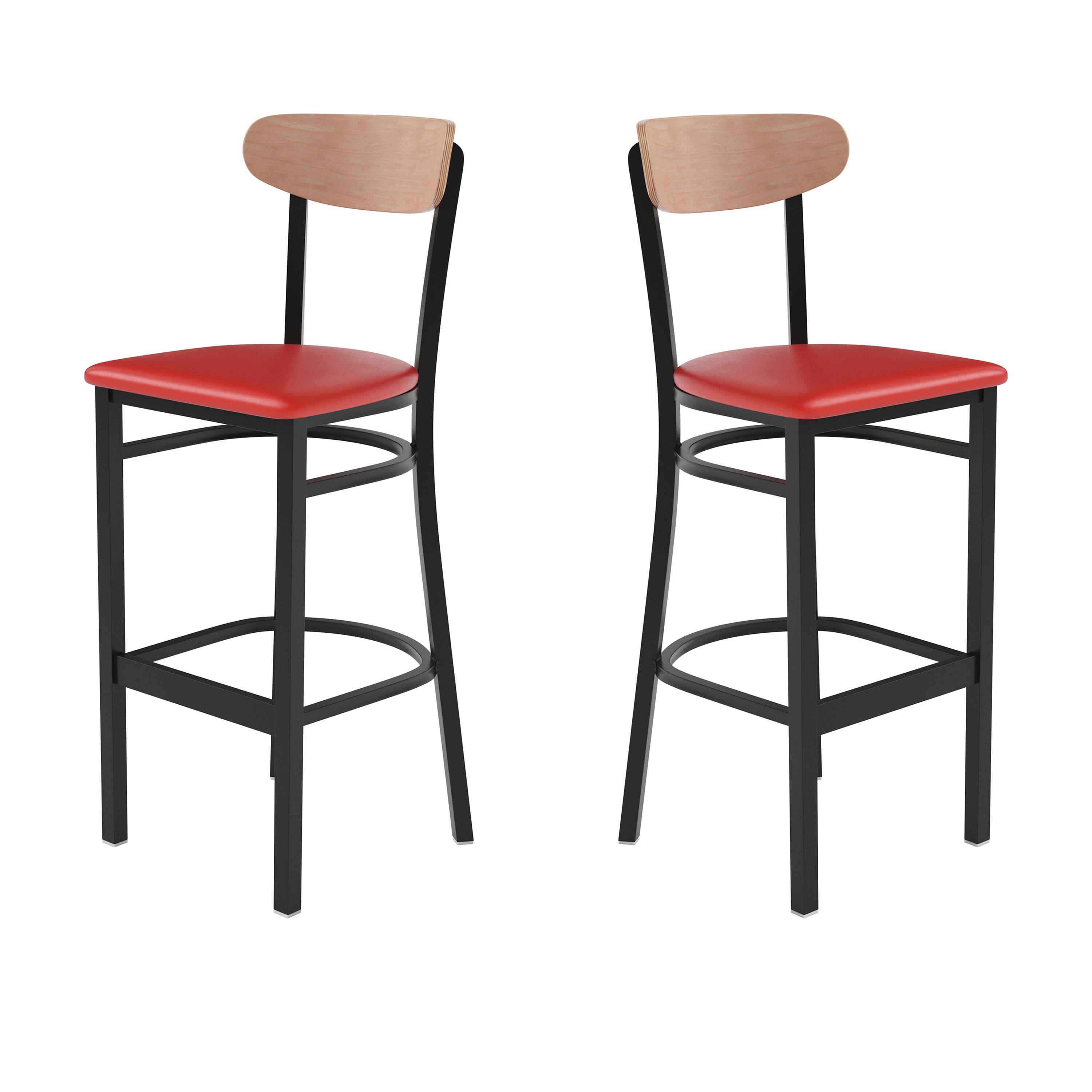 Natural Birch Wood Back/Red Vinyl Seat