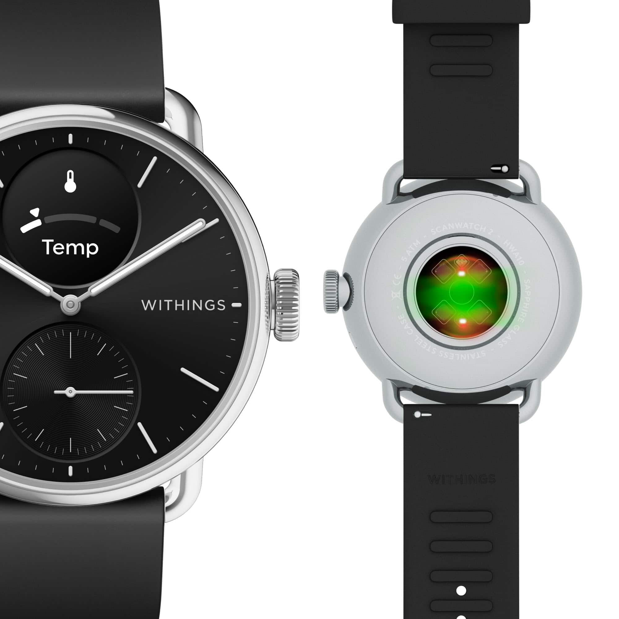 Back. Withings - ScanWatch 2 - Heart Health Hybrid Smartwatch - 38mm - Black/Silver.
