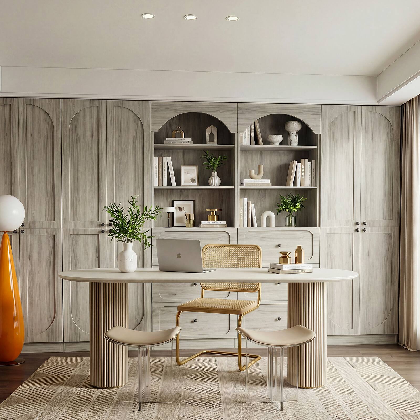 Alt View 2. Aheaplus - 80" Arched Kitchen Pantry Sets: Wooden Cupboard, 3 Drawers, 9-Tier Shelves, Kitchen/Living Room ,Ships in 2 Packages - White Oak.