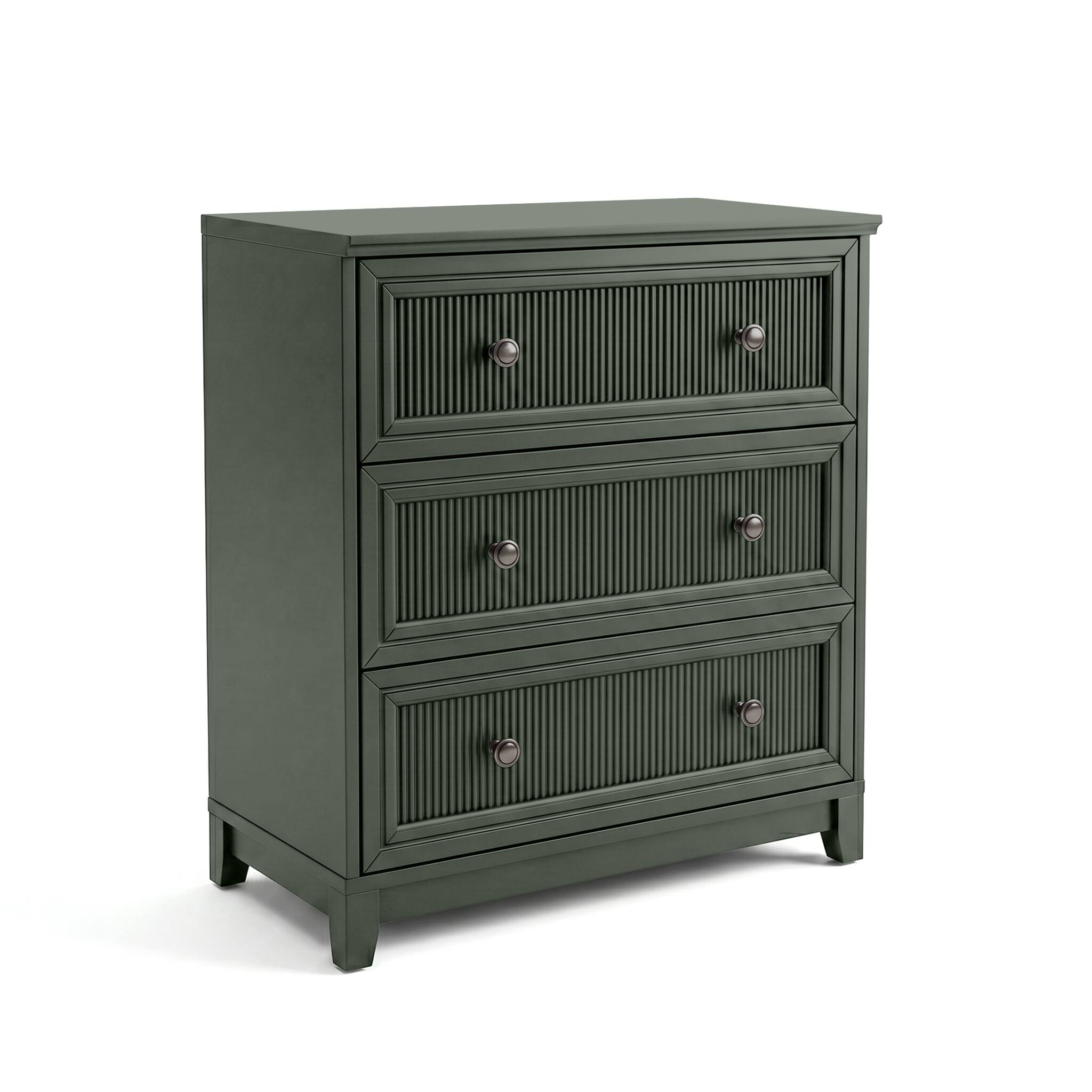 Alt View 1. Martha Stewart - Bedford Modular 3-Drawer Wooden Storage Media Cabinet with Hardware, Solid Wood Frame and Legs - Fern Green Frame/Gunmetal Hardware.