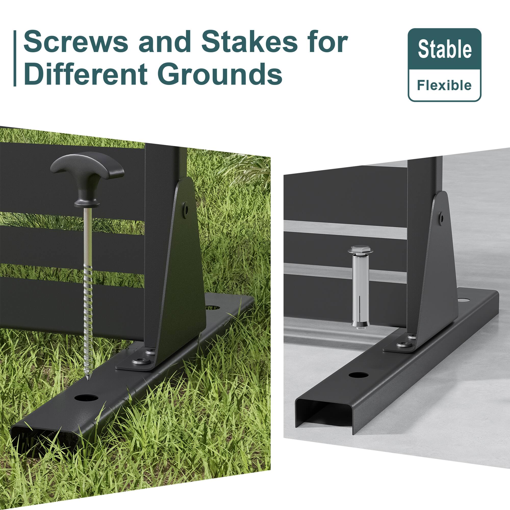 Screws and Stakes for Different Grounds

Stable Flexible