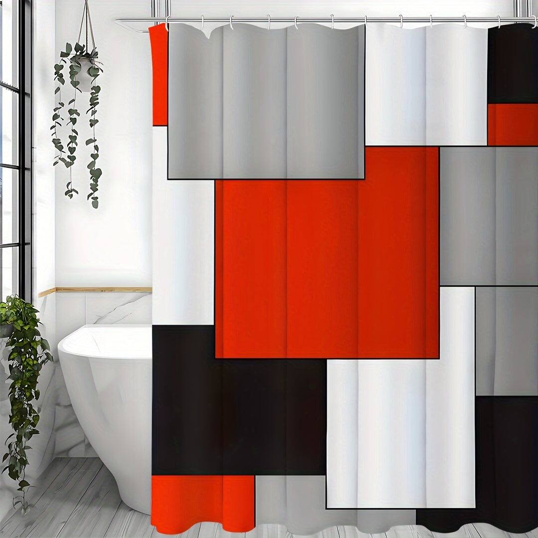 Front. blue - 1pc Stylish Geometric Cube Shower Curtain - Durable Waterproof Fabric with Sleek Modern Design and 12 Easy-Glide Hooks - Dark180*180cm.