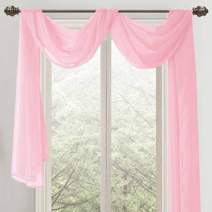 Front. RT Designers Collection - Celine Sheer Pink Curtain Scarf Valance - 55 x 216 Inches - Pink.