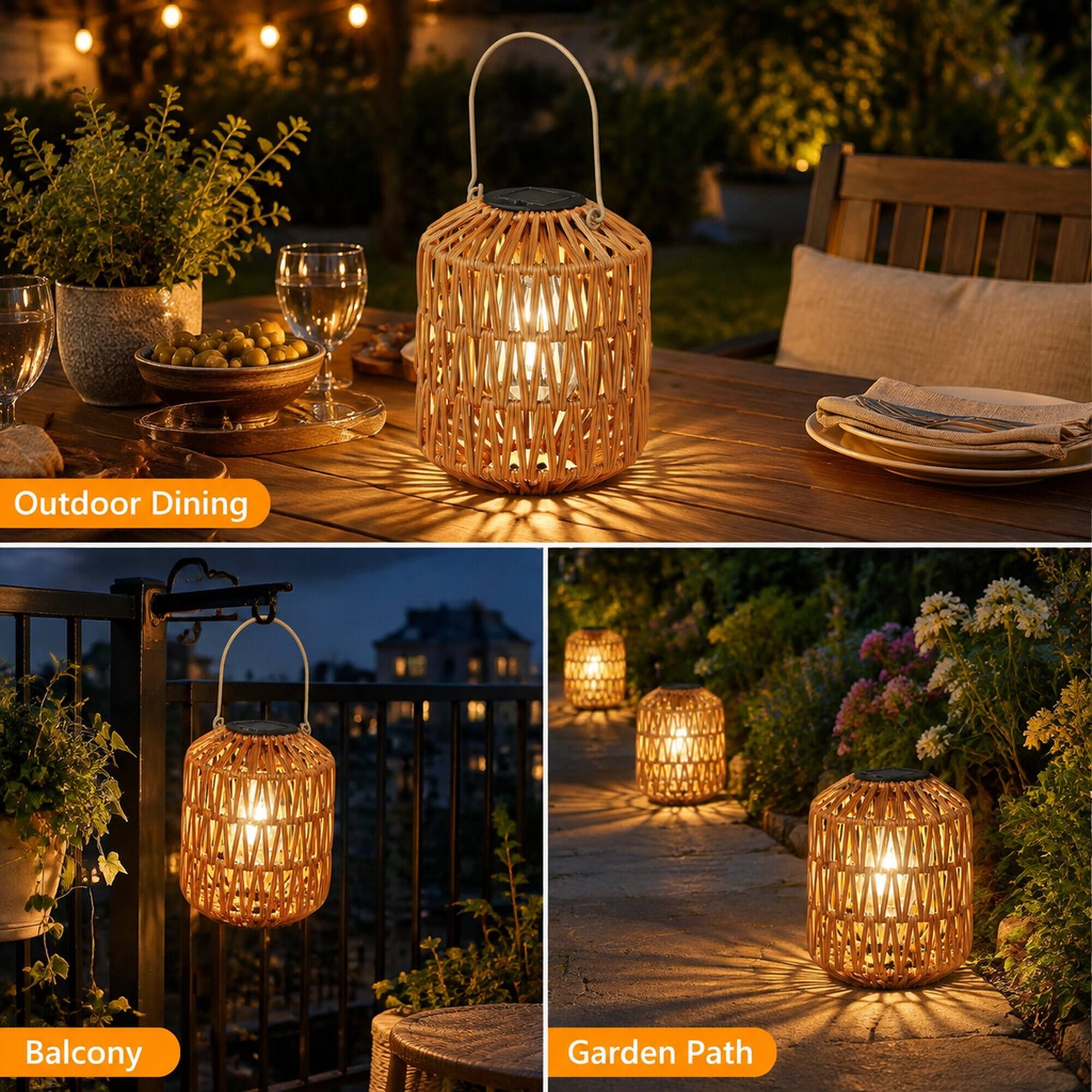 RYHNUYNE 2 Pack Waterproof Rattan Solar Lanterns for Yard, Outdoor ...