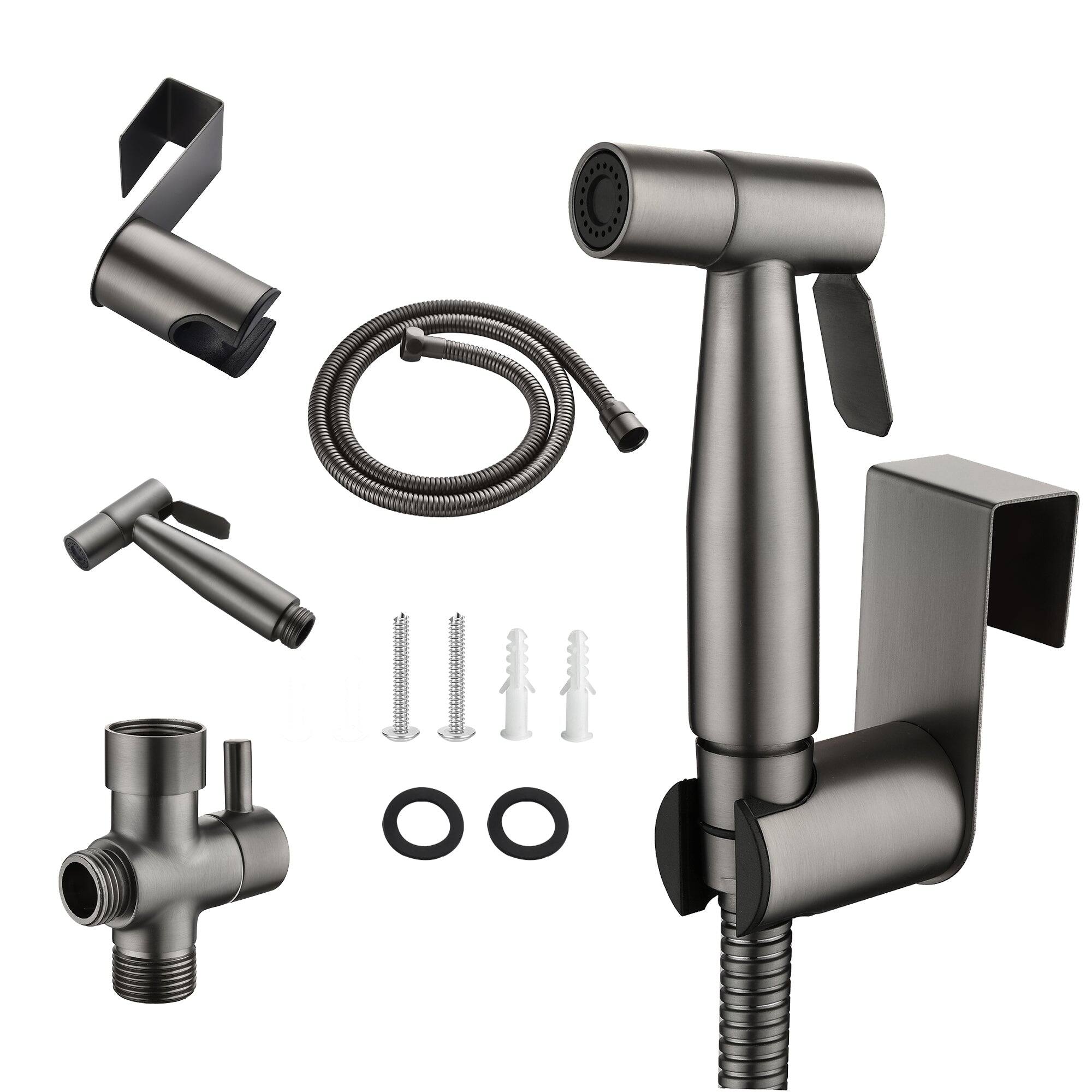 Alt View 2. Boyel Living - Single-Handle Bidet Faucet with Sprayer Holder, Solid Brass T-Valve Adapter and Flexible Bidet Hose - Gunmetal Gray.