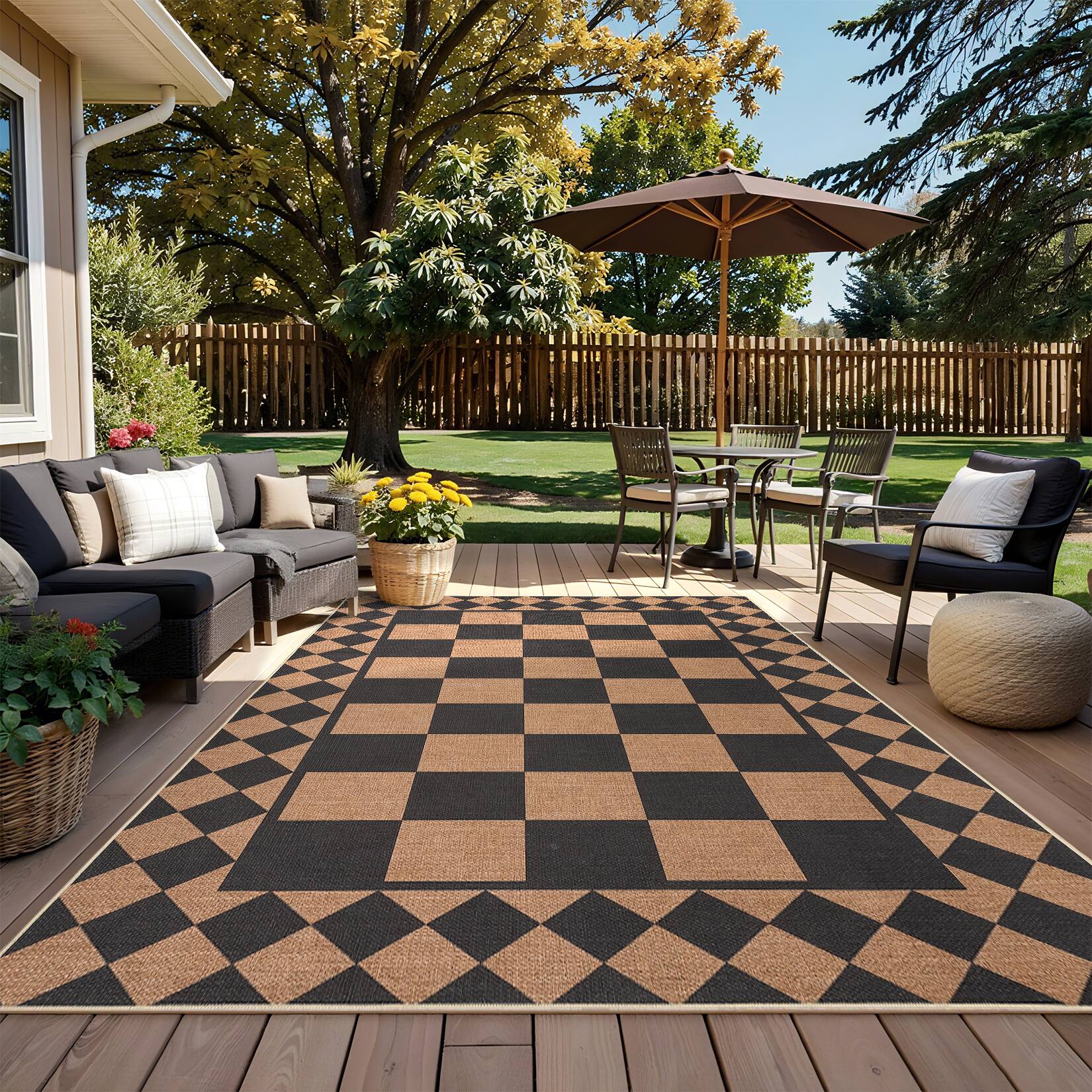 Angle. GARVEE - Geometric Area Rug Checkerboard Pattern Washable Non Slip Low Pile for Modern High Trafﬁc Living Rooms & Hallways - Black Brown.