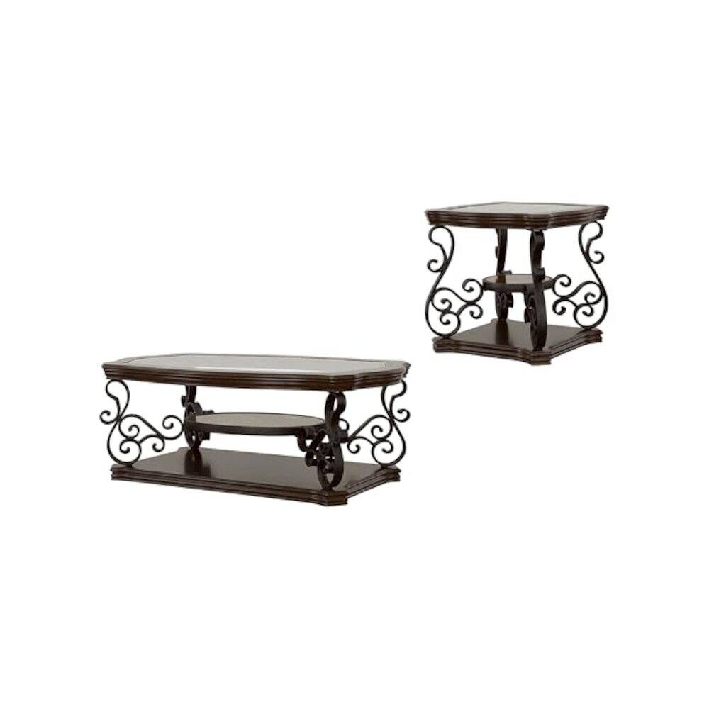Coaster Co. of America - Laney 2-piece Glass Top Coffee and End Table Set Dark Merlot - Brown